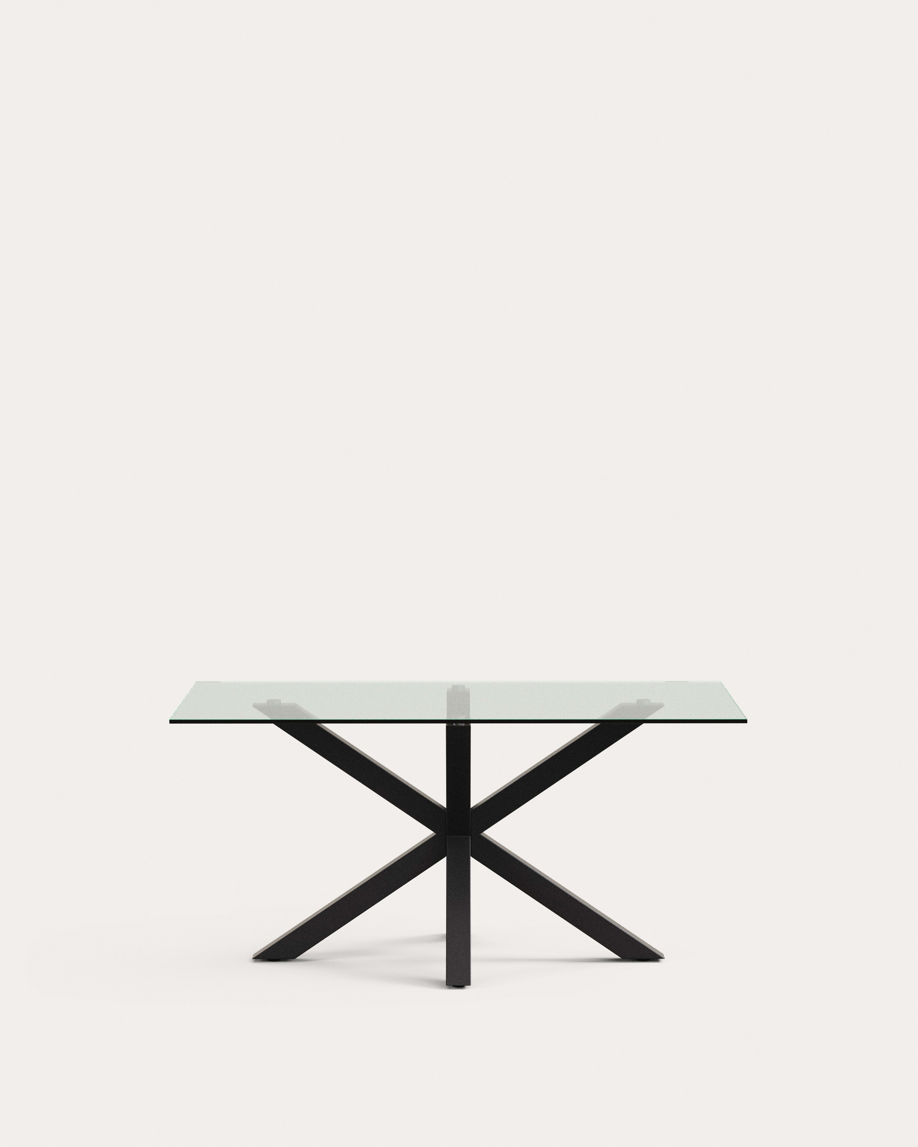 Argo glass table with steel legs with black finish 160 (90) x 90 cm - Product View