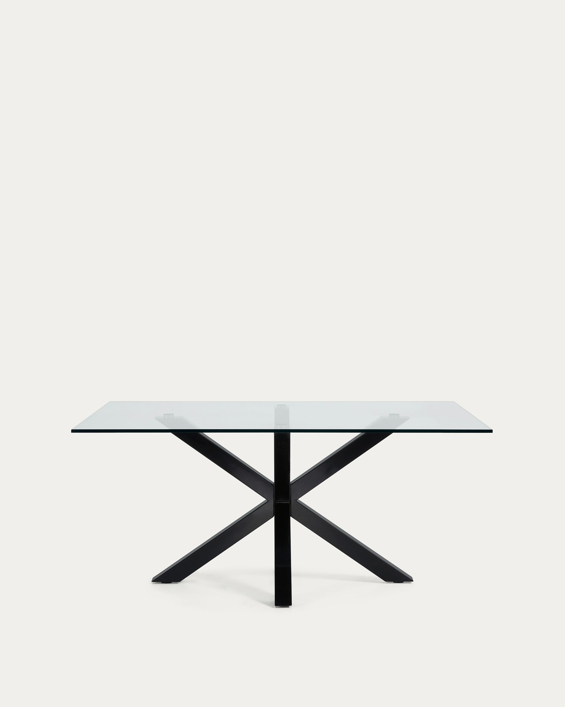 Argo glass table with steel legs with black finish 160 (90) x 90 cm - Product View
