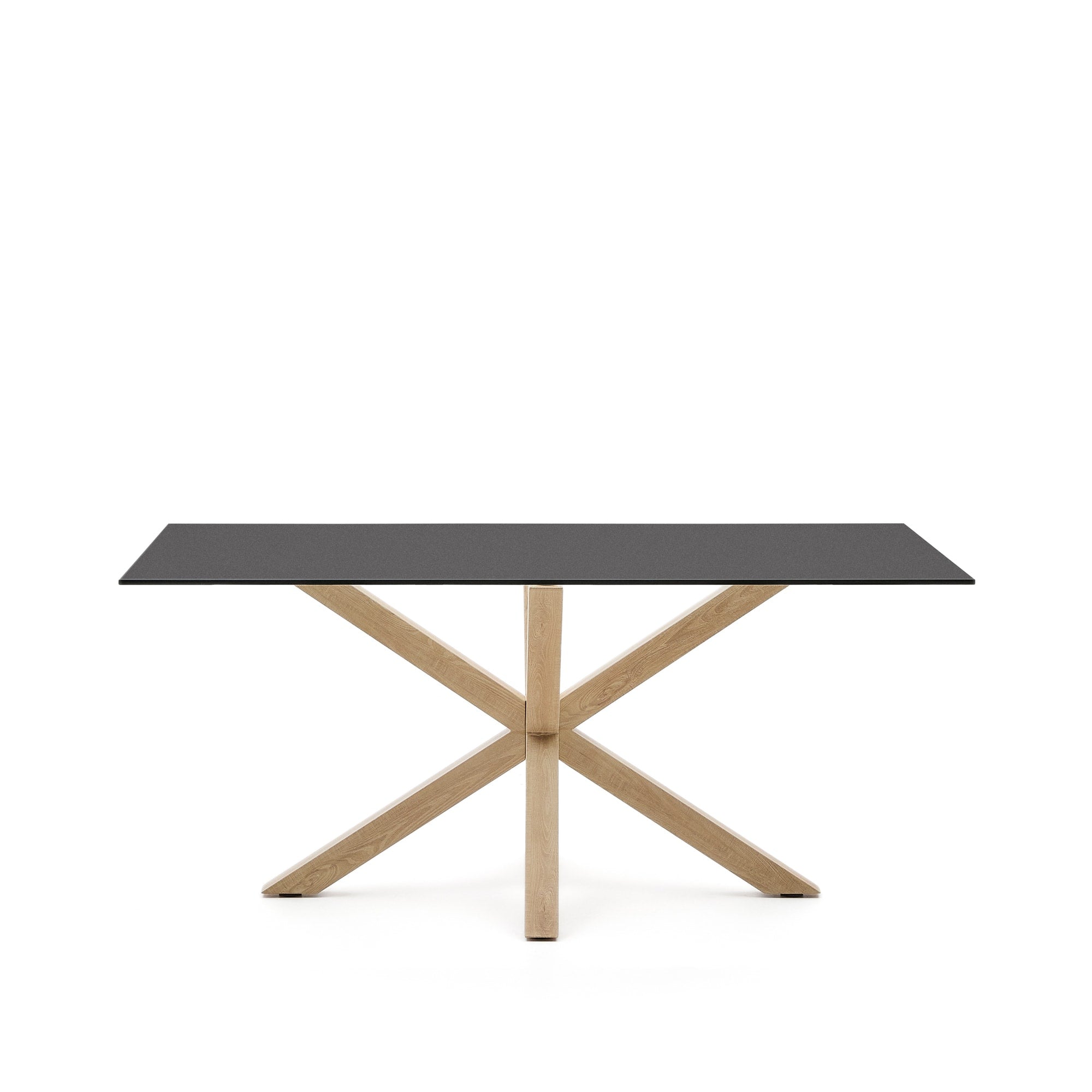 Argo asztal fagyott fekete üveggel és fa hatású acél lábakkal 160 x 90 cm