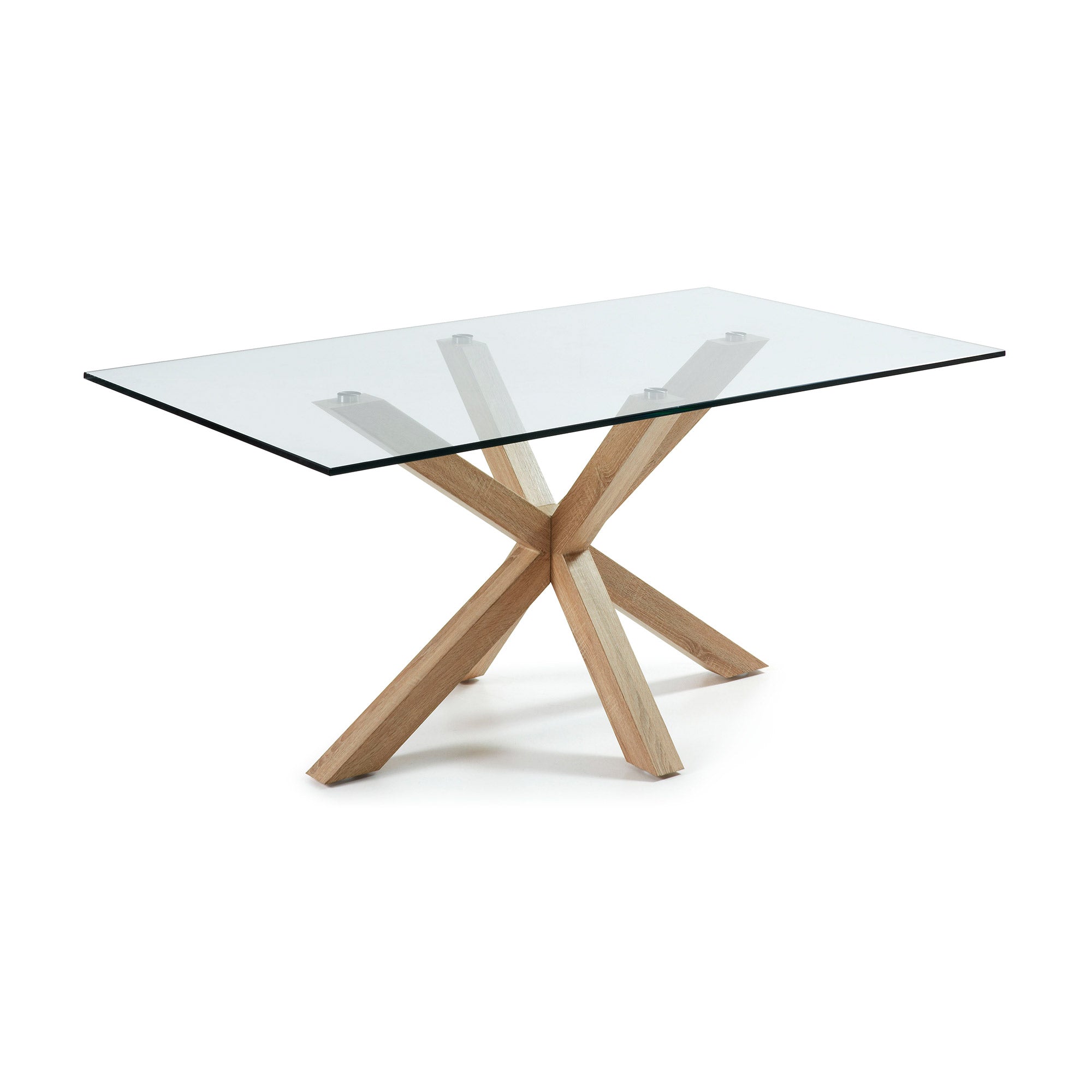 Argo glass table with steel legs with wood-effect finish 160 x 90 cm - Product Image