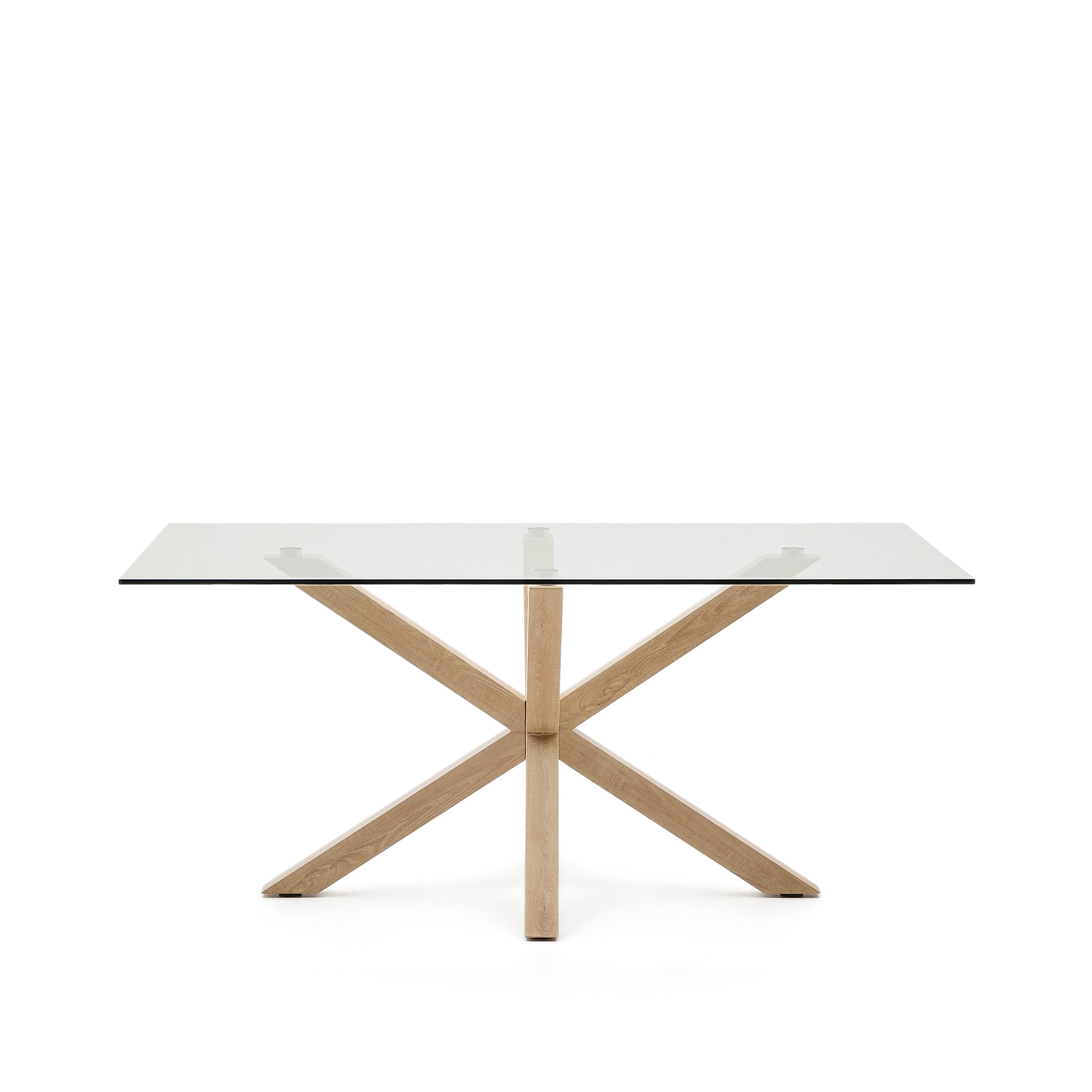 Argo glass table with steel legs with wood-effect finish 160 x 90 cm - Product Image