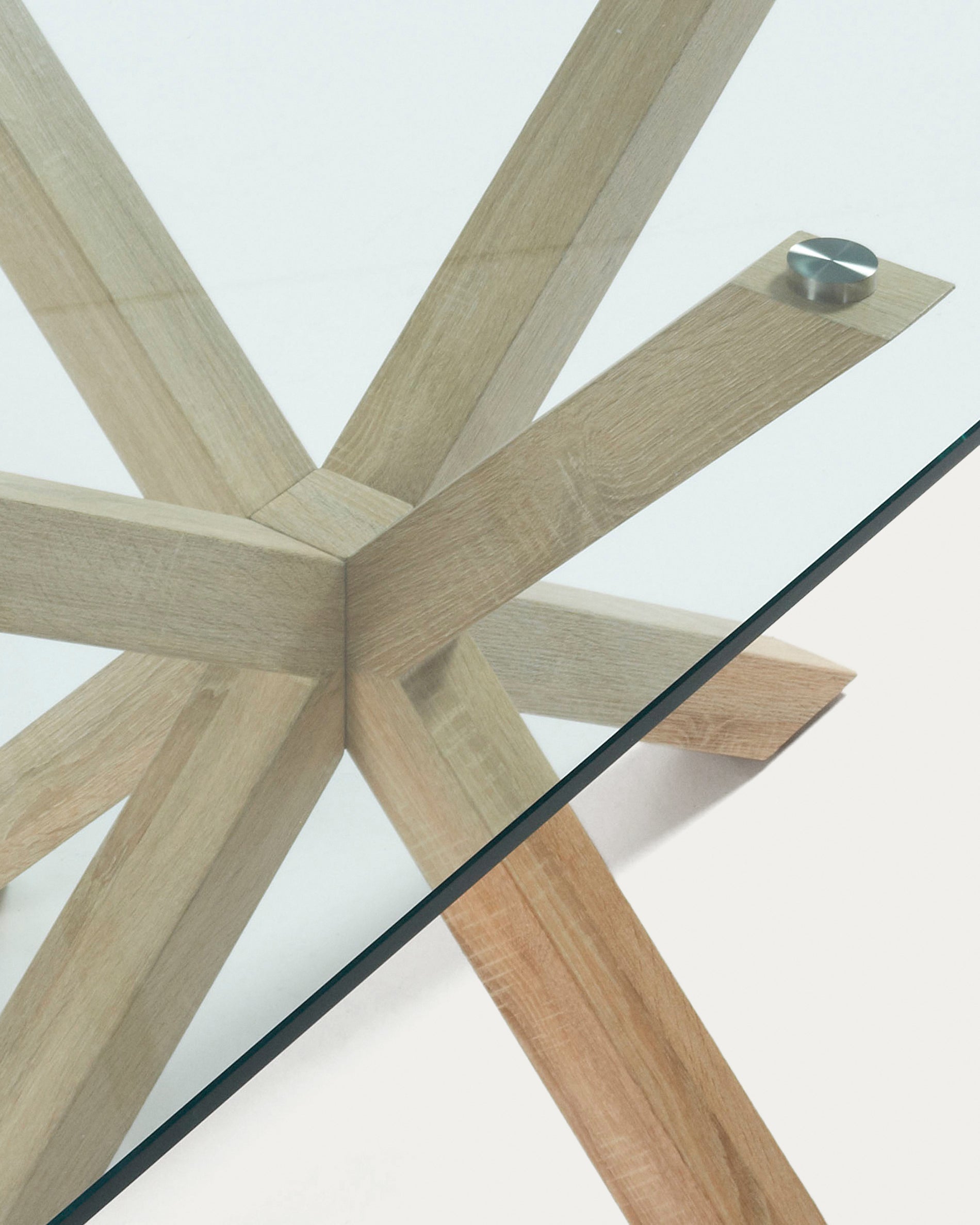 Argo glass table with steel legs with wood-effect finish 160 x 90 cm - Detail
