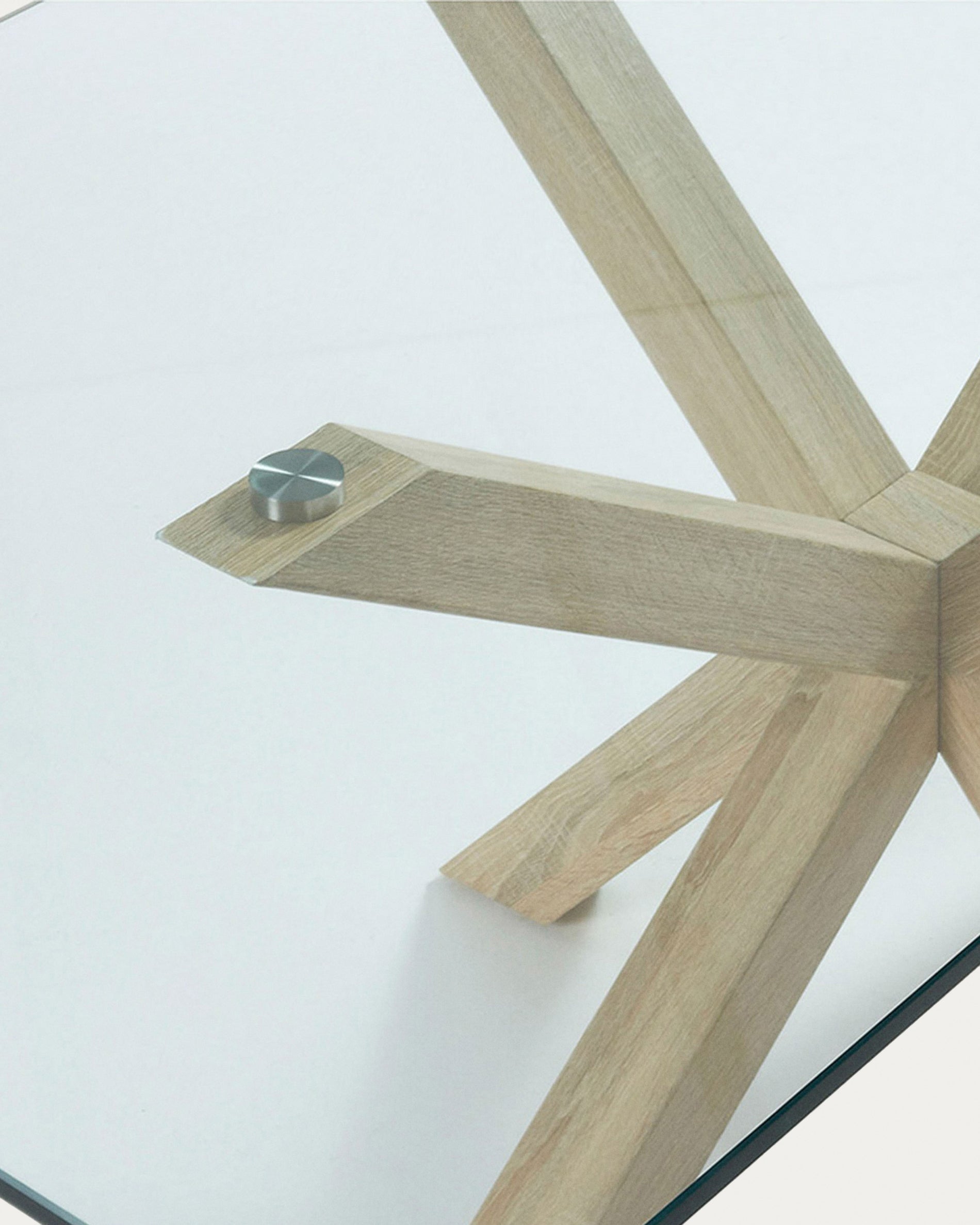 Argo glass table with steel legs with wood-effect finish 160 x 90 cm - Detail