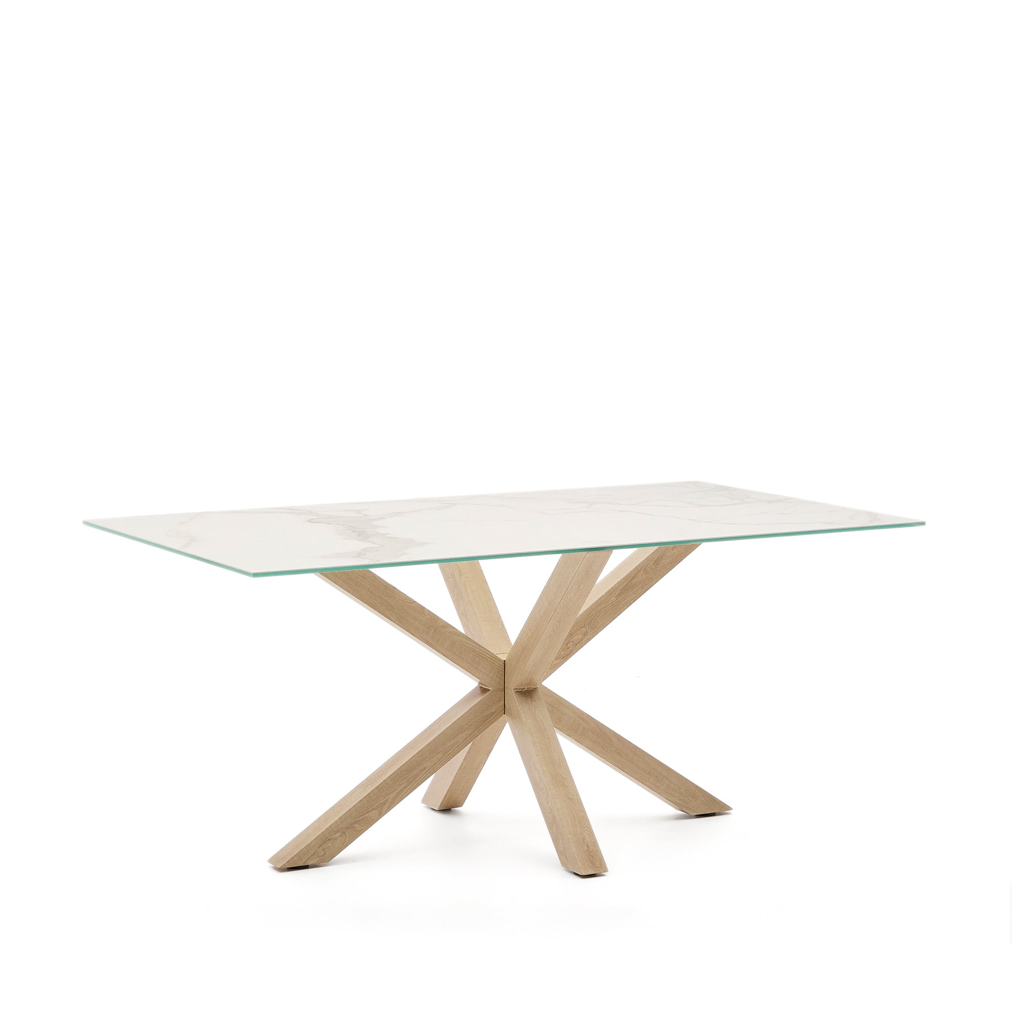 Argo porcelain table in white with steel wood effect legs 160 cm