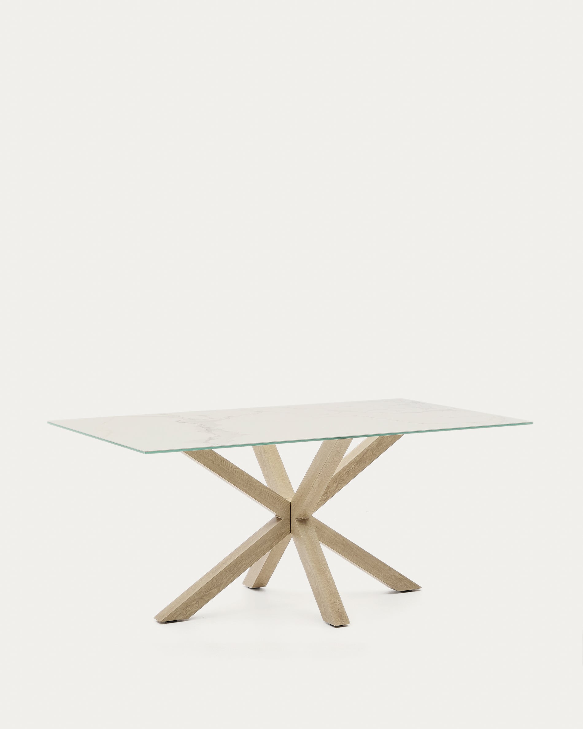Argo porcelain table in white with steel wood effect legs 160 cm