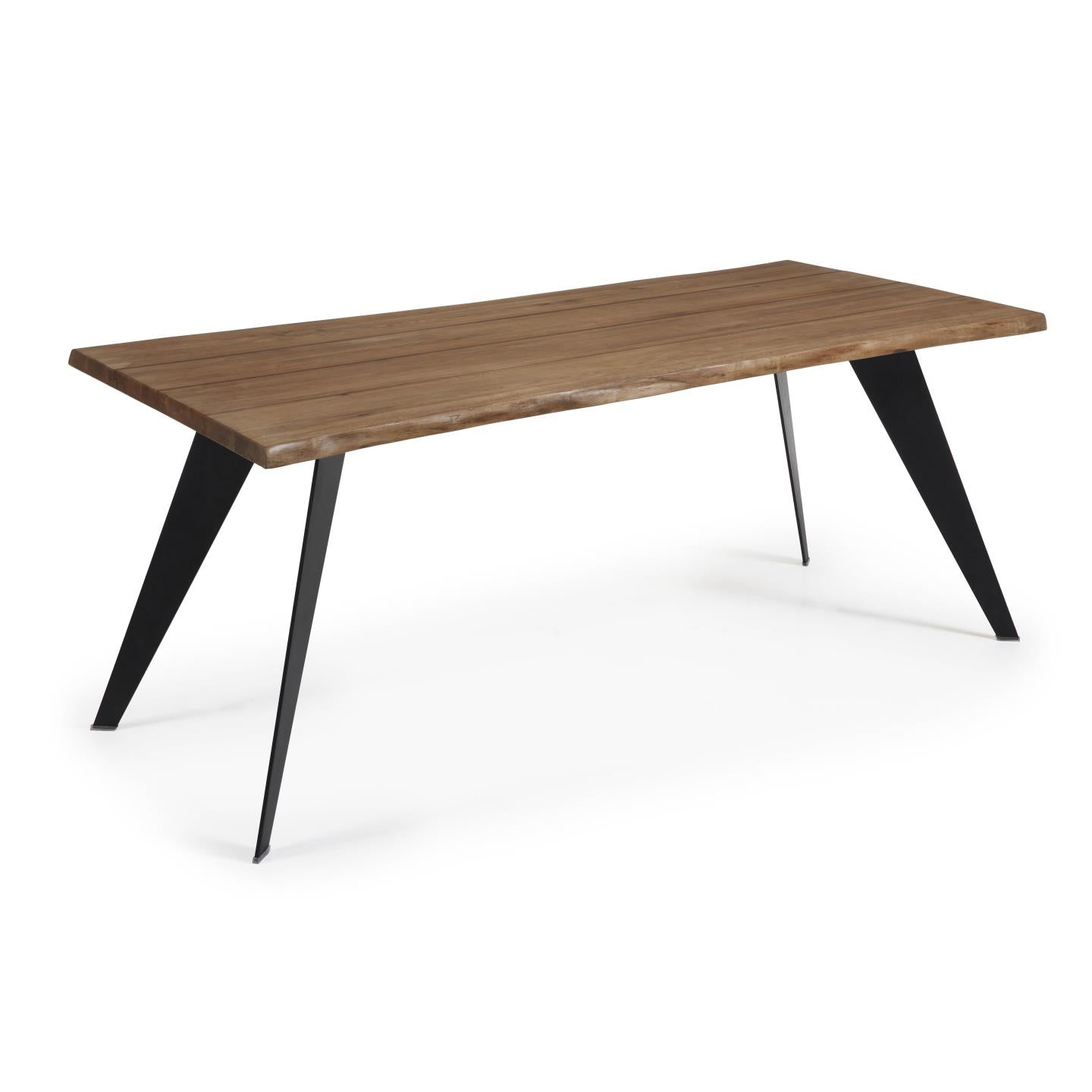 Koda oak veneer table with a distressed finish and black steel legs, 180 x 100 cm - Product Image