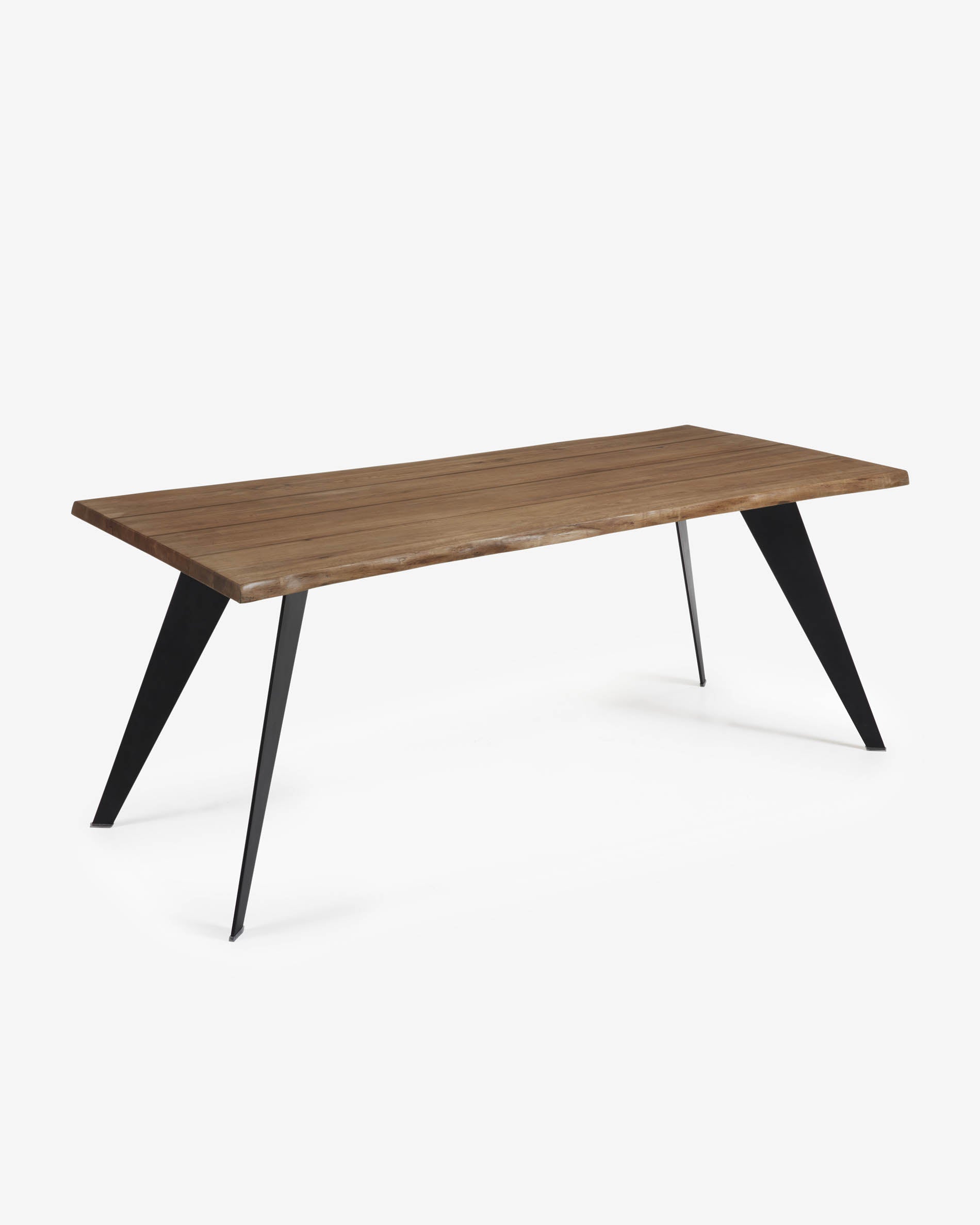 Koda oak veneer table with a distressed finish and black steel legs, 180 x 100 cm - Product View