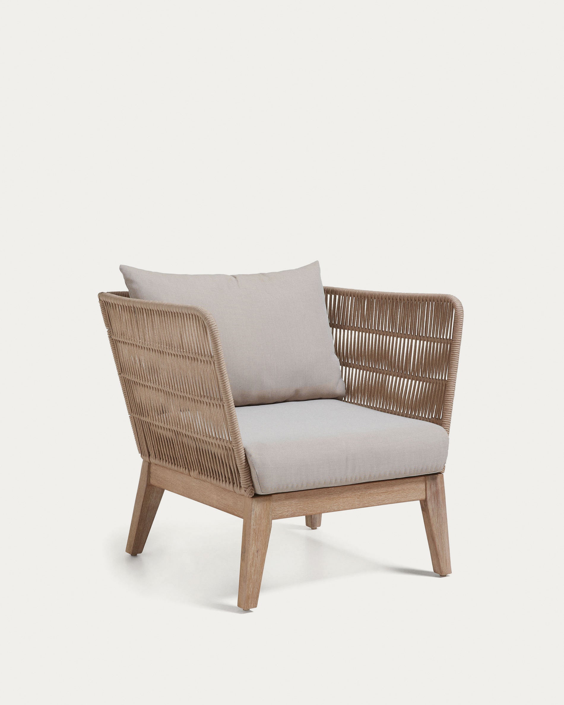 Belleny armchair in beige cord and solid acacia wood, FSC 100% - Product View