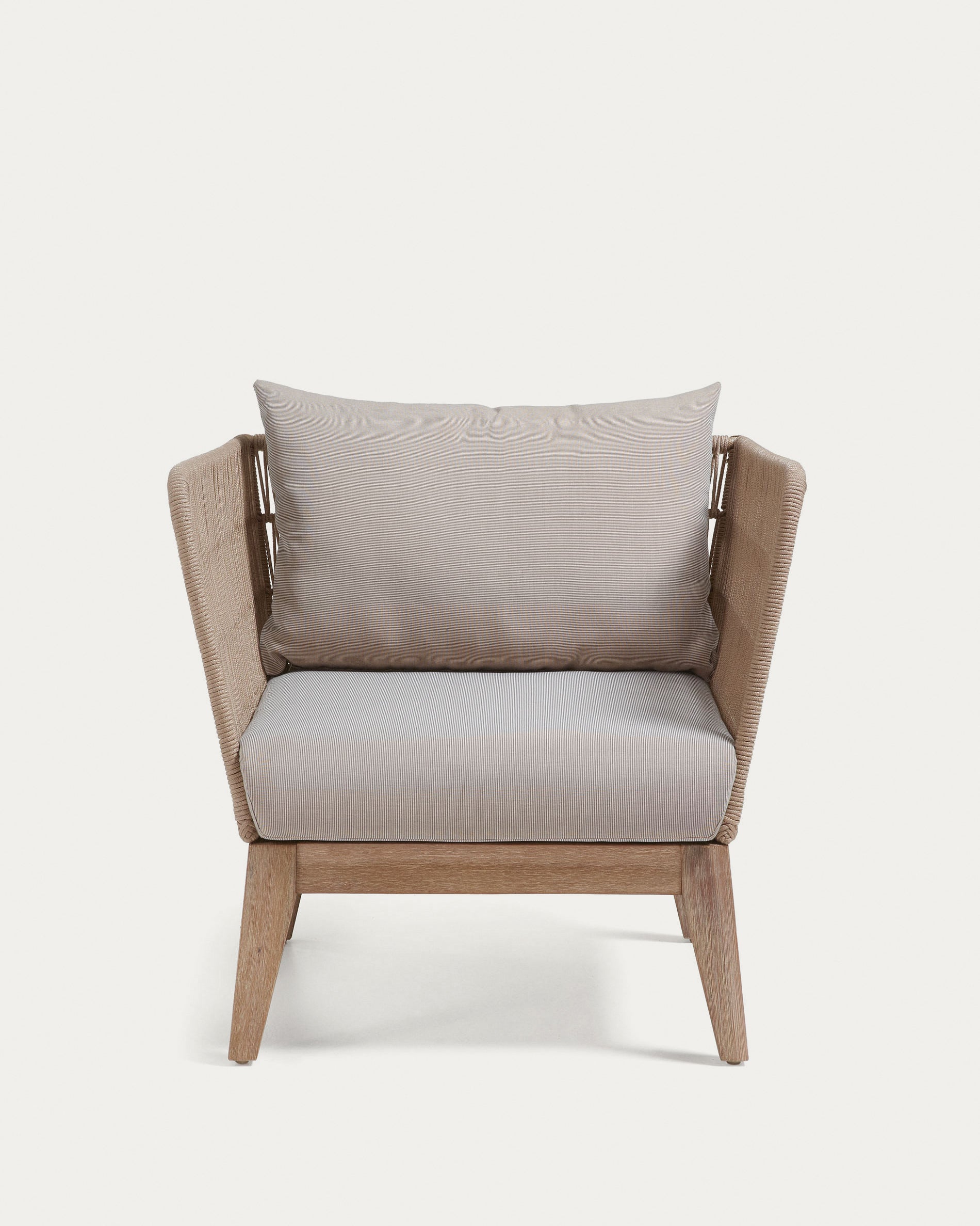 Belleny armchair in beige cord and solid acacia wood, FSC 100% - Product View