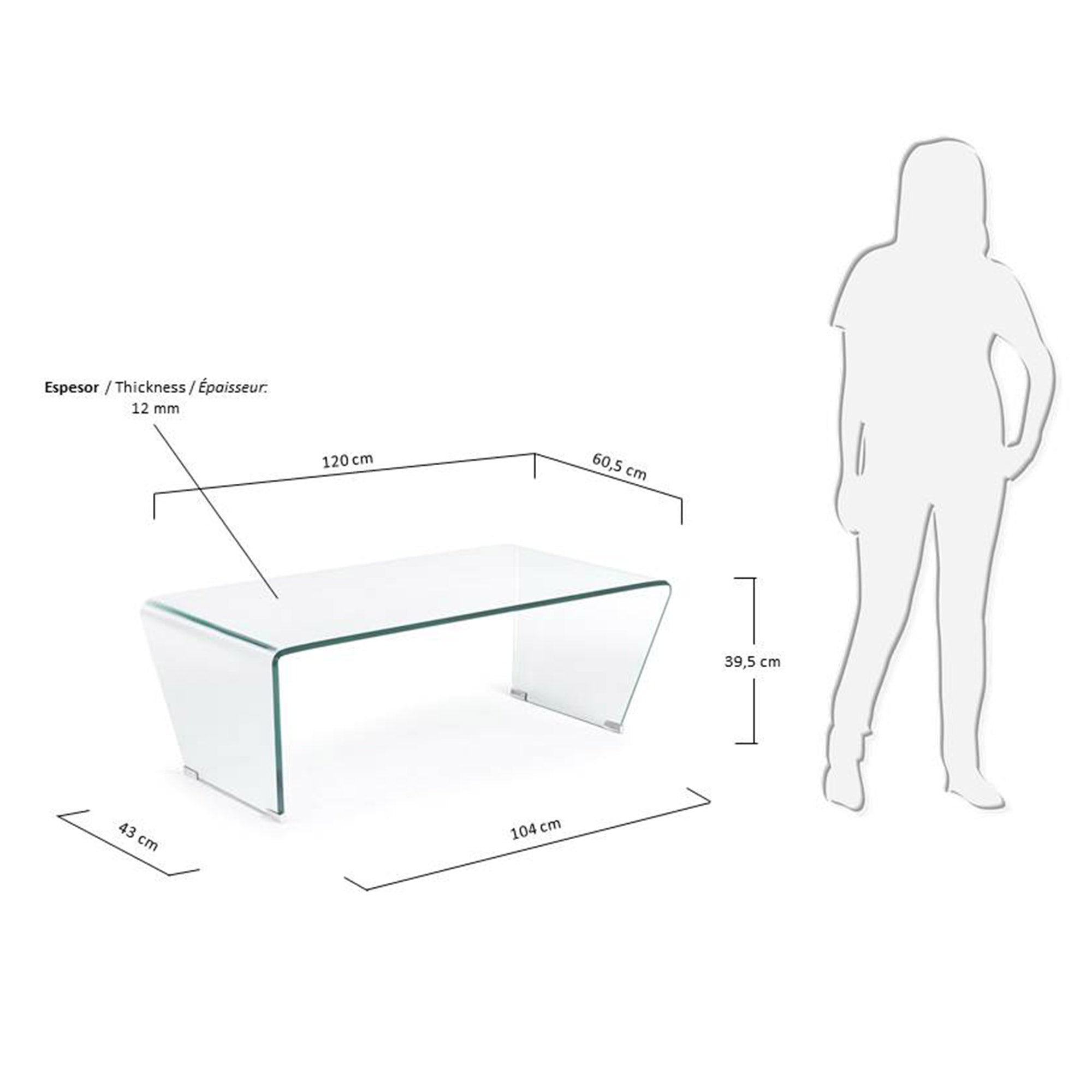 Burano glass coffee table 120 x 60 cm - Measurements