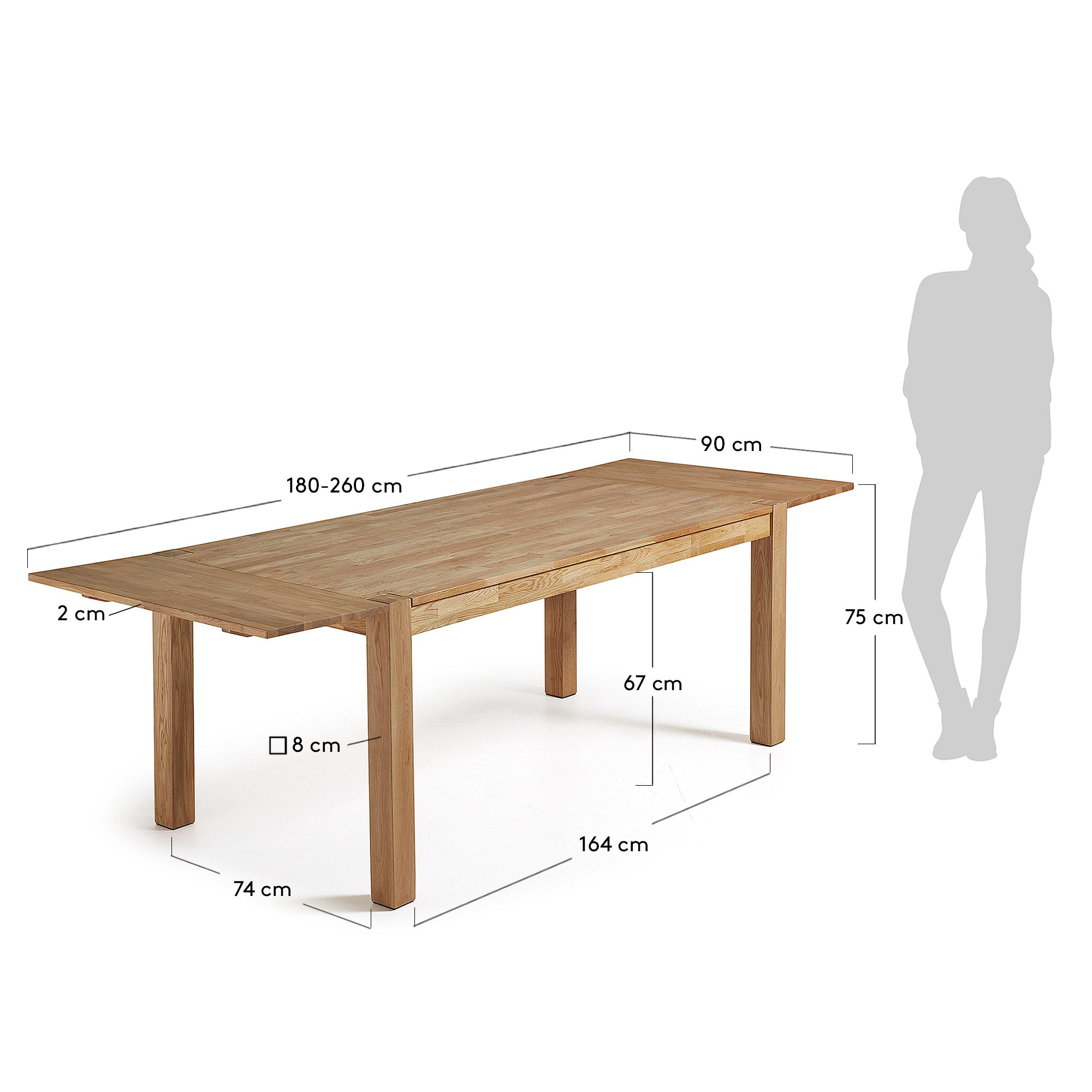 Isbel extendable table 180 (260) x 90 cm - Measurements