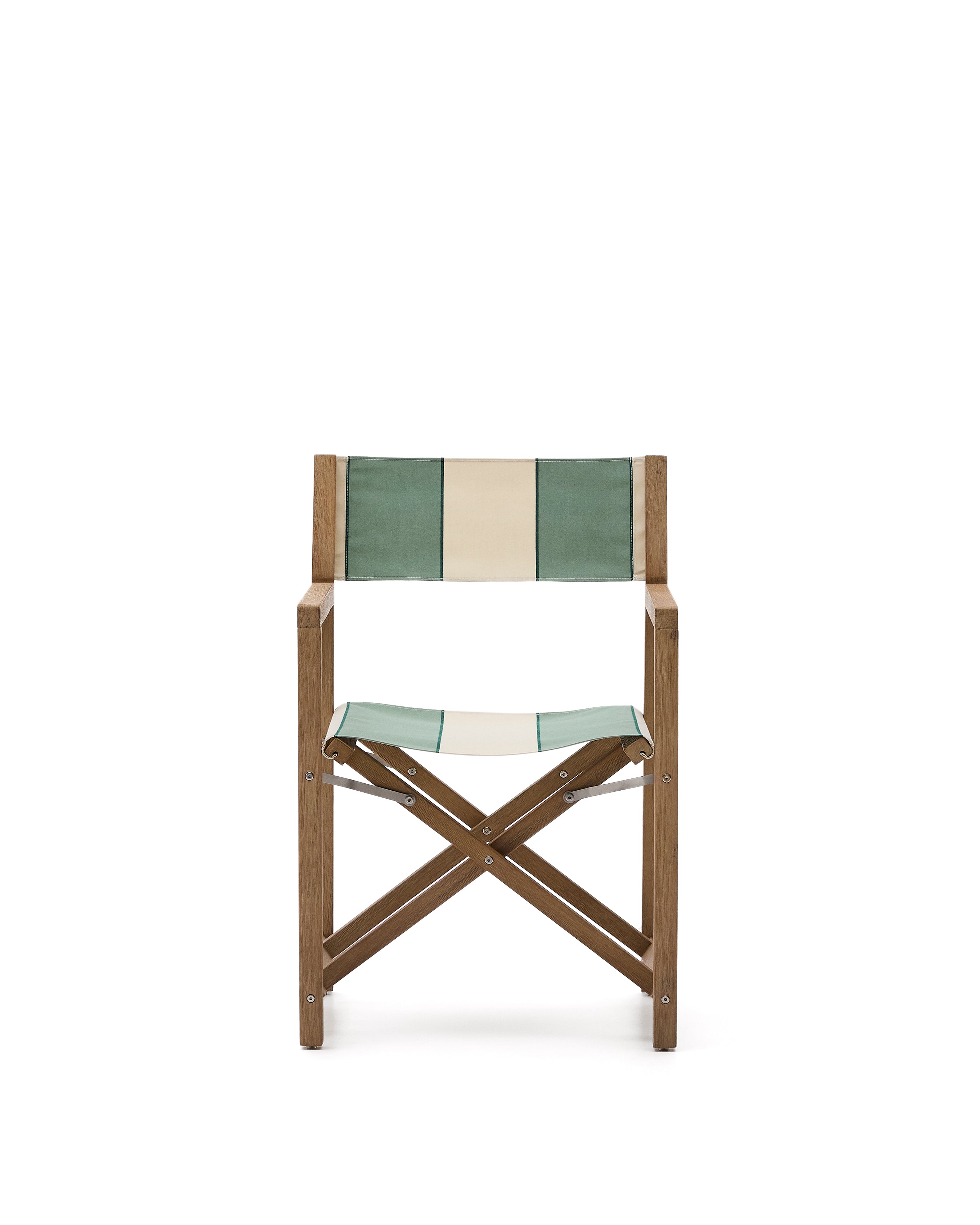 Vilara green and beige striped outdoor folding chair made of FSC 100% solid acacia wood - Product Image