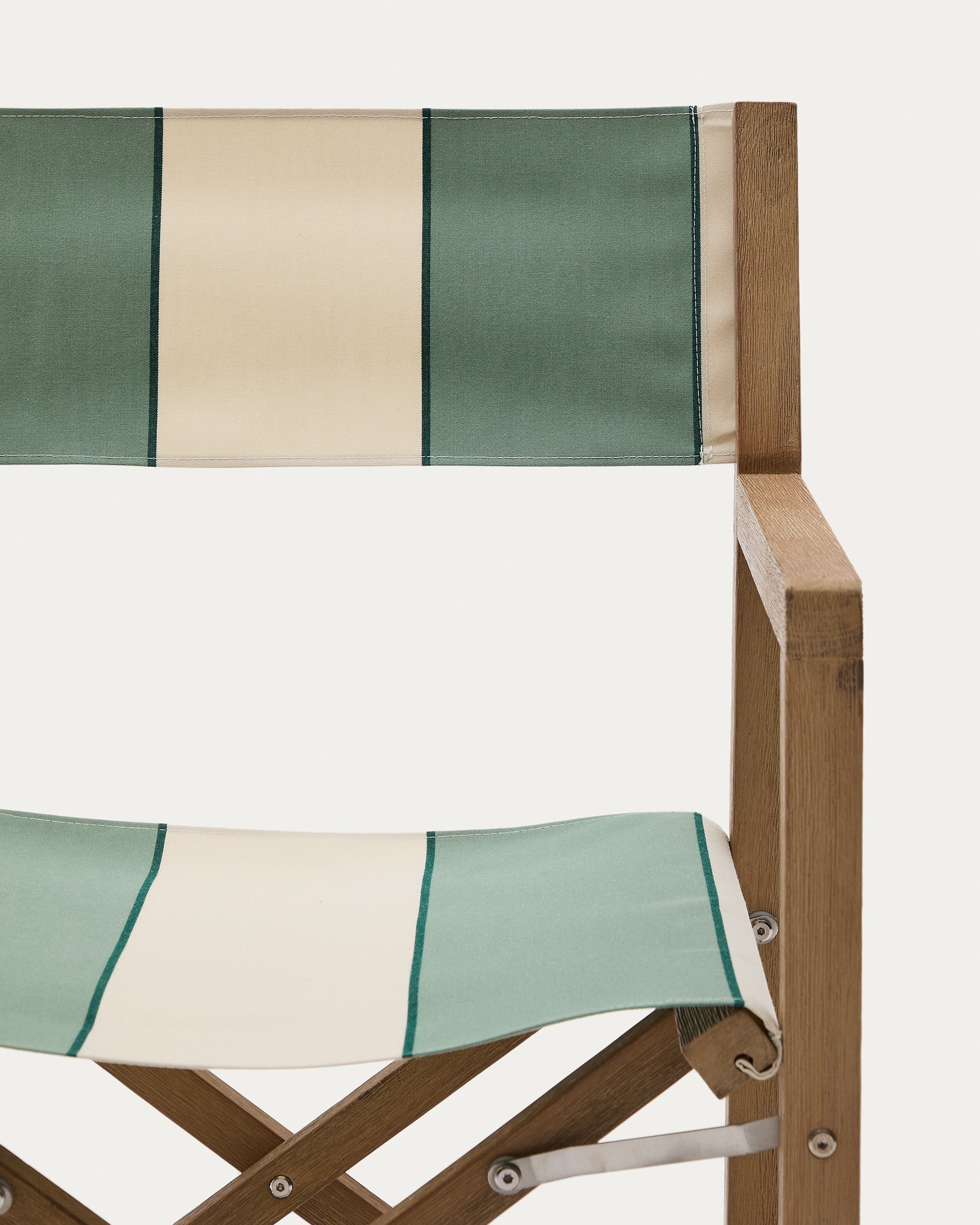 Vilara green and beige striped outdoor folding chair made of FSC 100% solid acacia wood - Detail