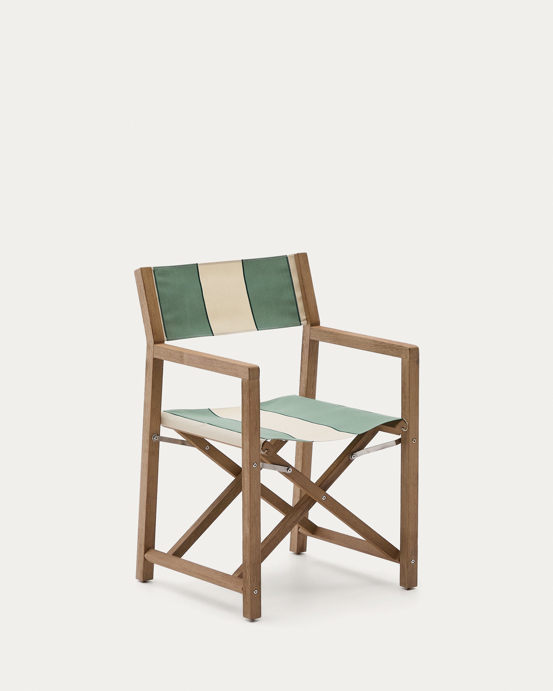 Vilara green and beige striped outdoor folding chair made of FSC 100% solid acacia wood - Product View
