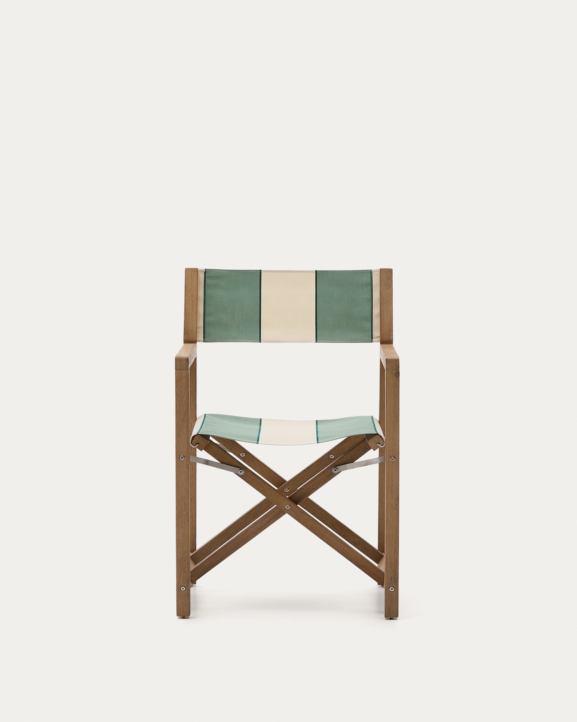Vilara green and beige striped outdoor folding chair made of FSC 100% solid acacia wood - Product View