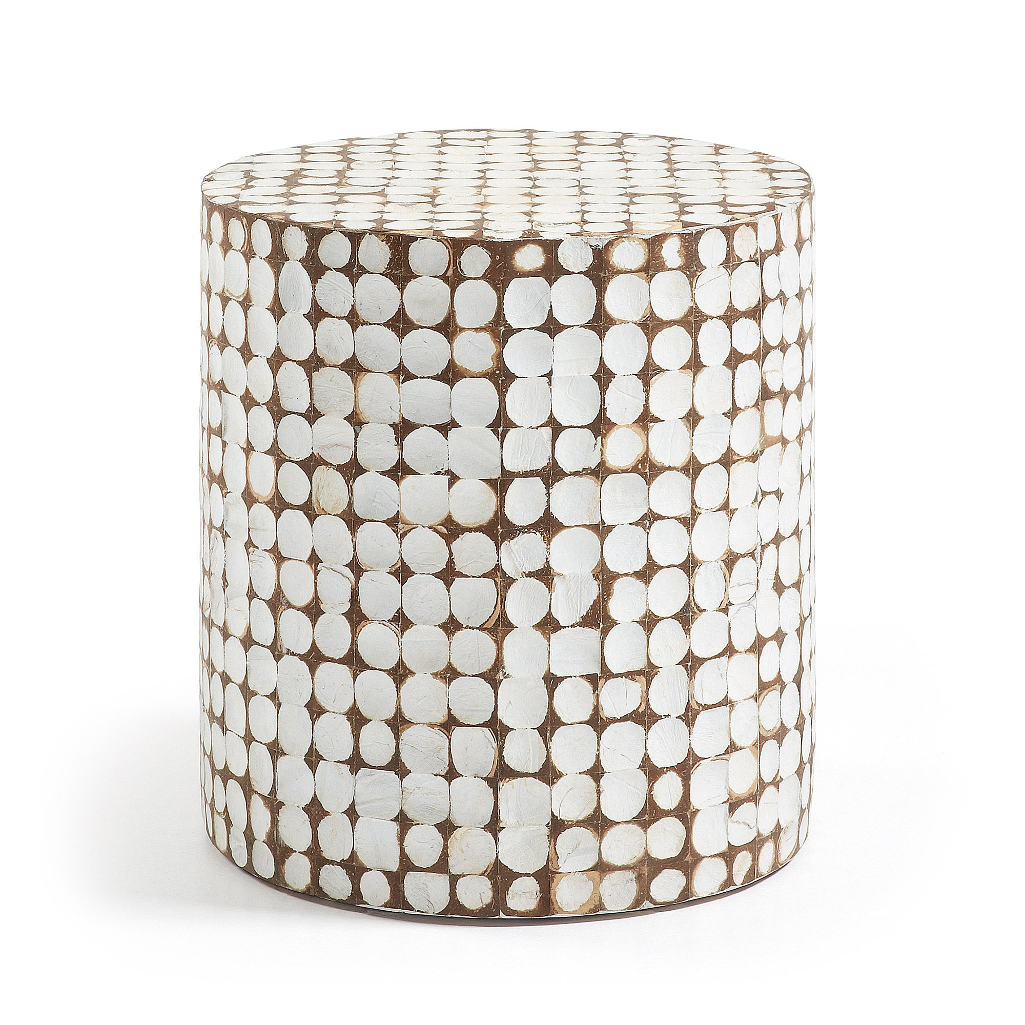 Necoco side table in solid mango wood and coconut shells Ø 40 cm - Product Image