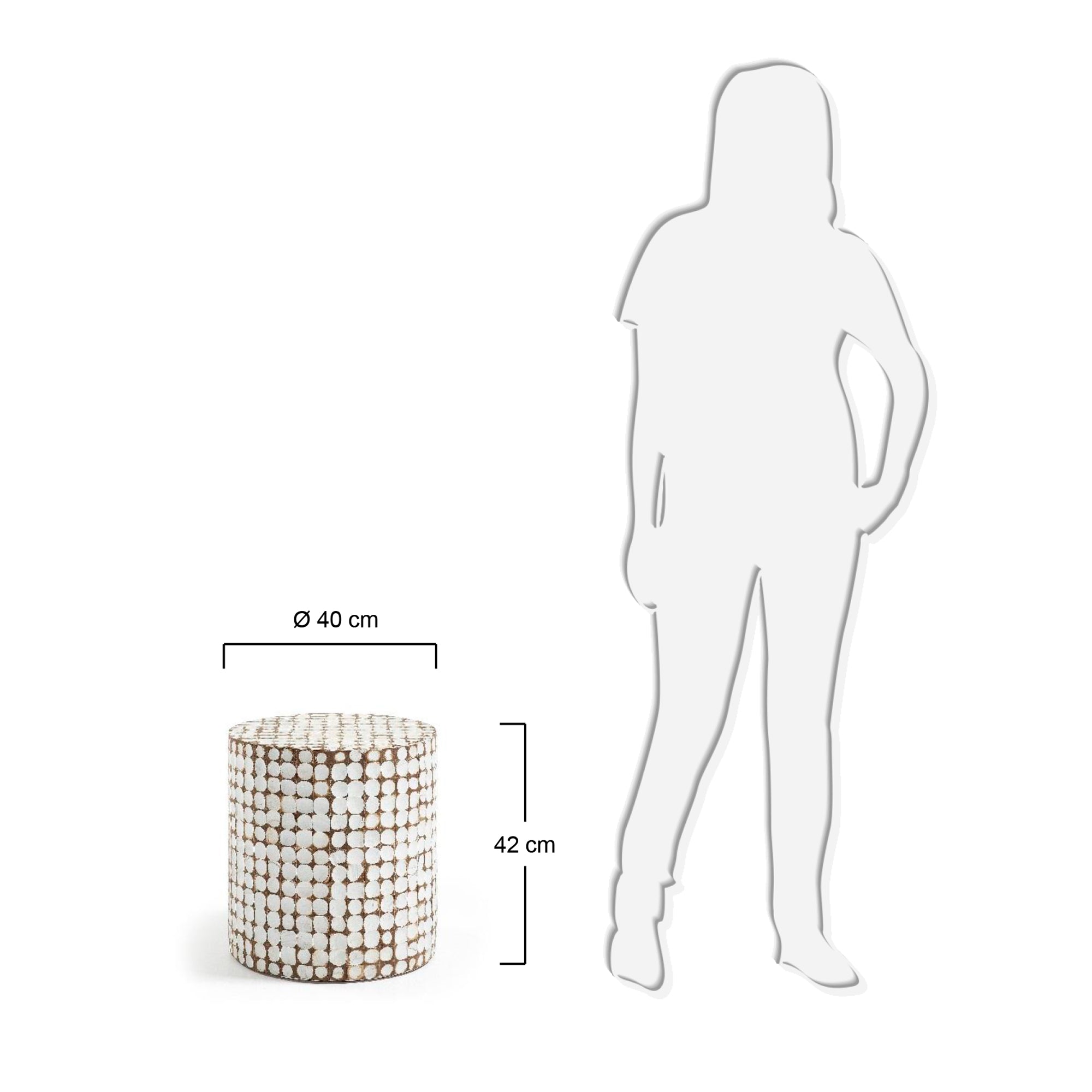 Necoco side table in solid mango wood and coconut shells Ø 40 cm - Measurements