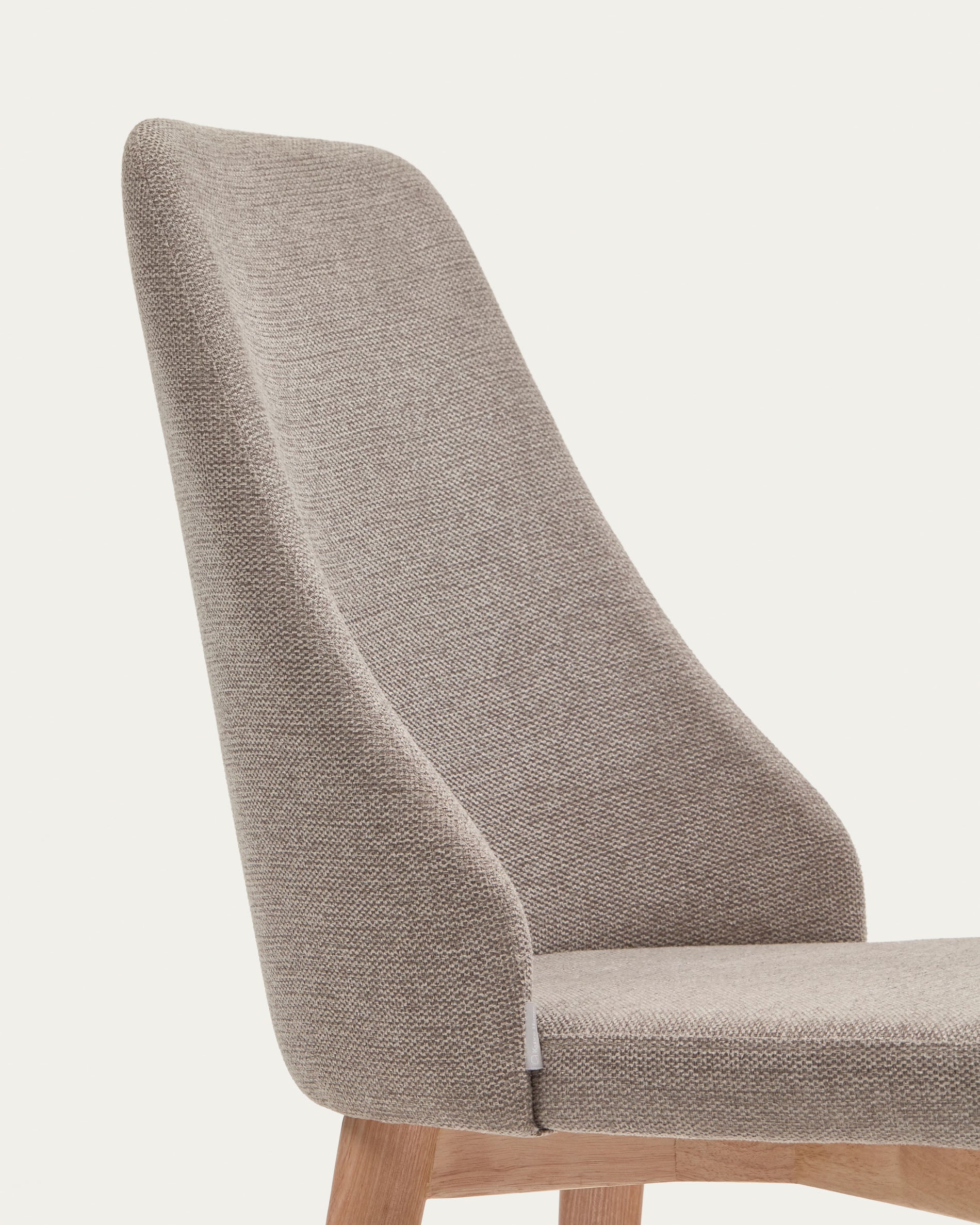 Rosie chair in brown chenille with solid ash wood legs in a natural finish - Detail