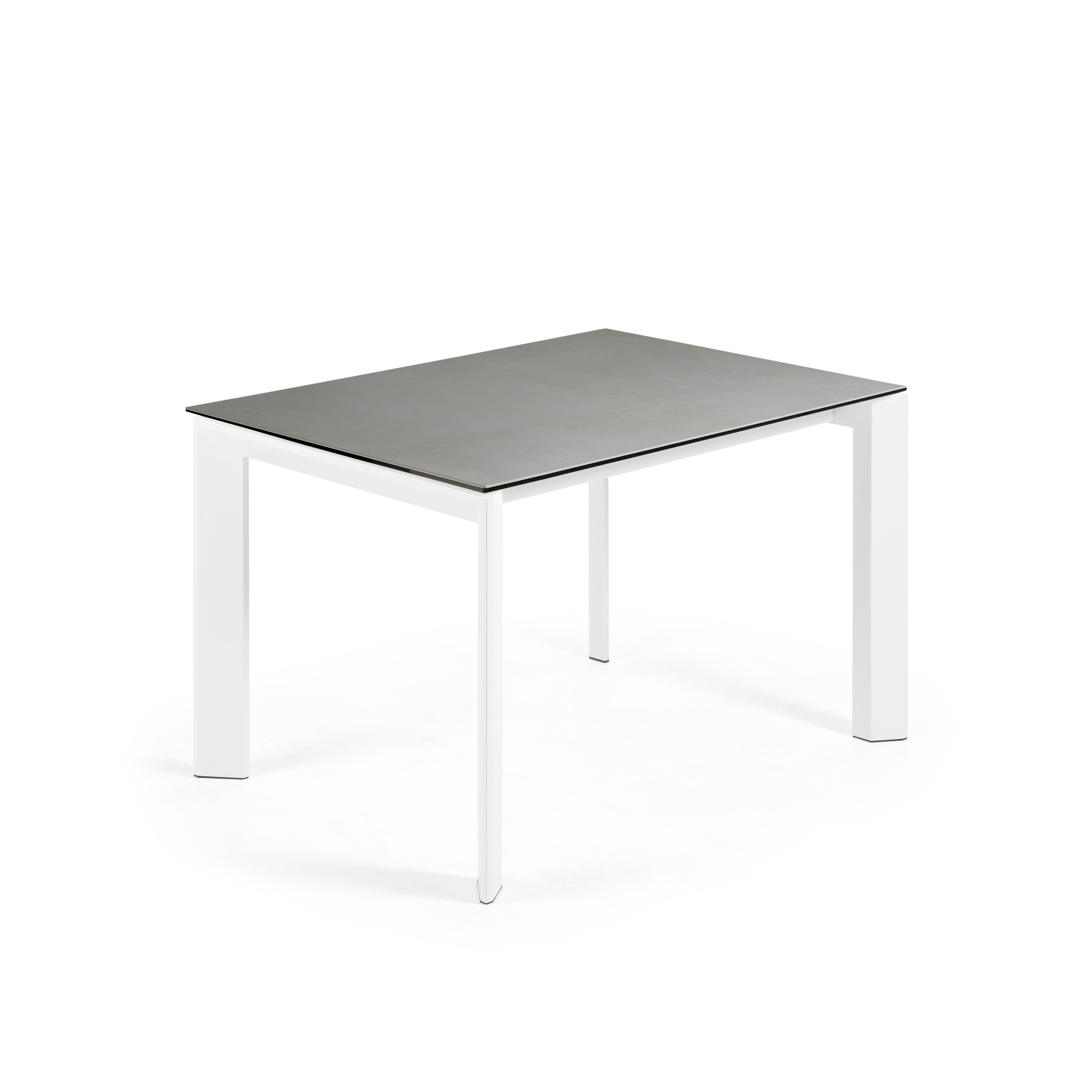 Axis extendable ceramic table with Hydra Plomo finish and white steel legs 120 (180) cm