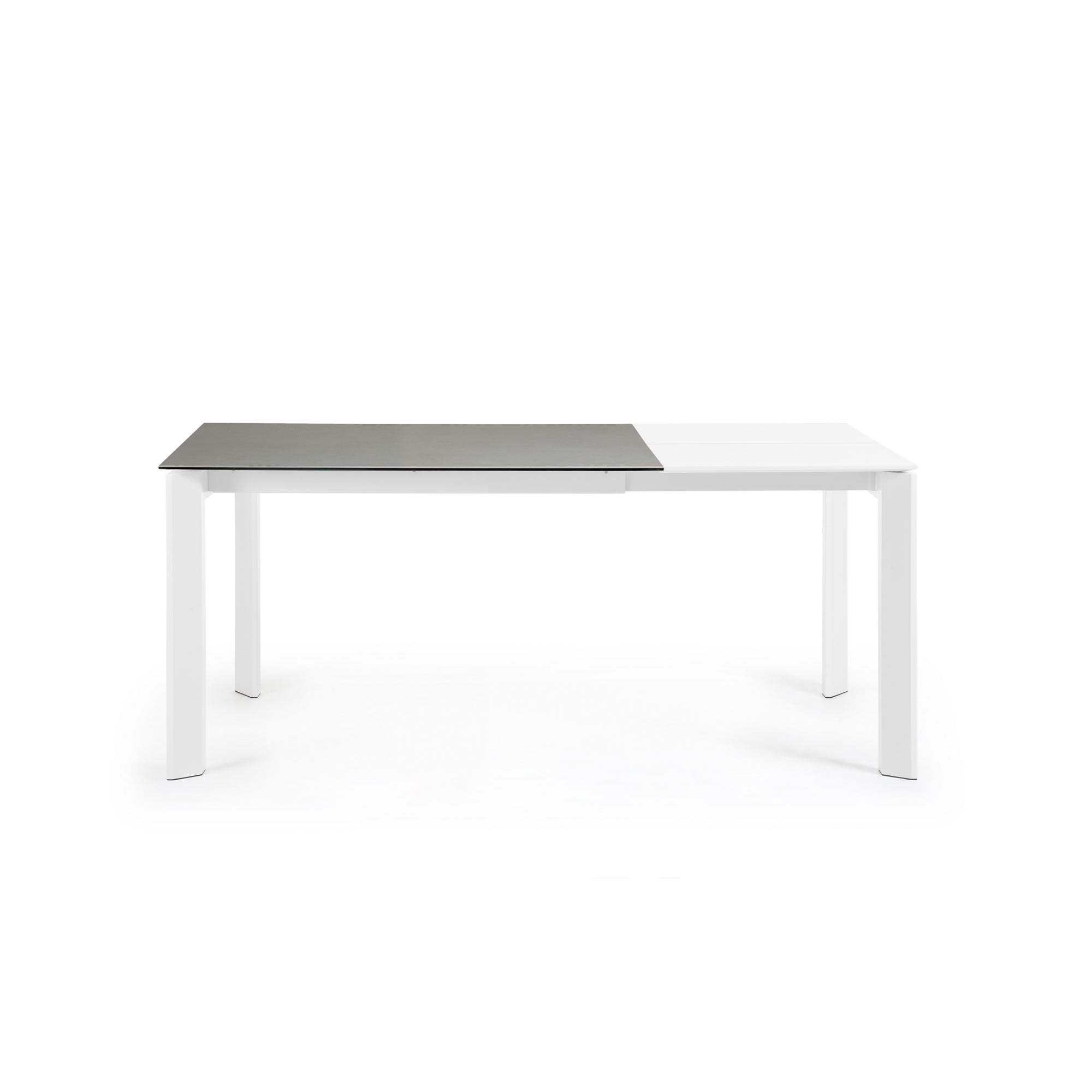 Axis extendable ceramic table with Hydra Plomo finish and white steel legs 120 (180) cm
