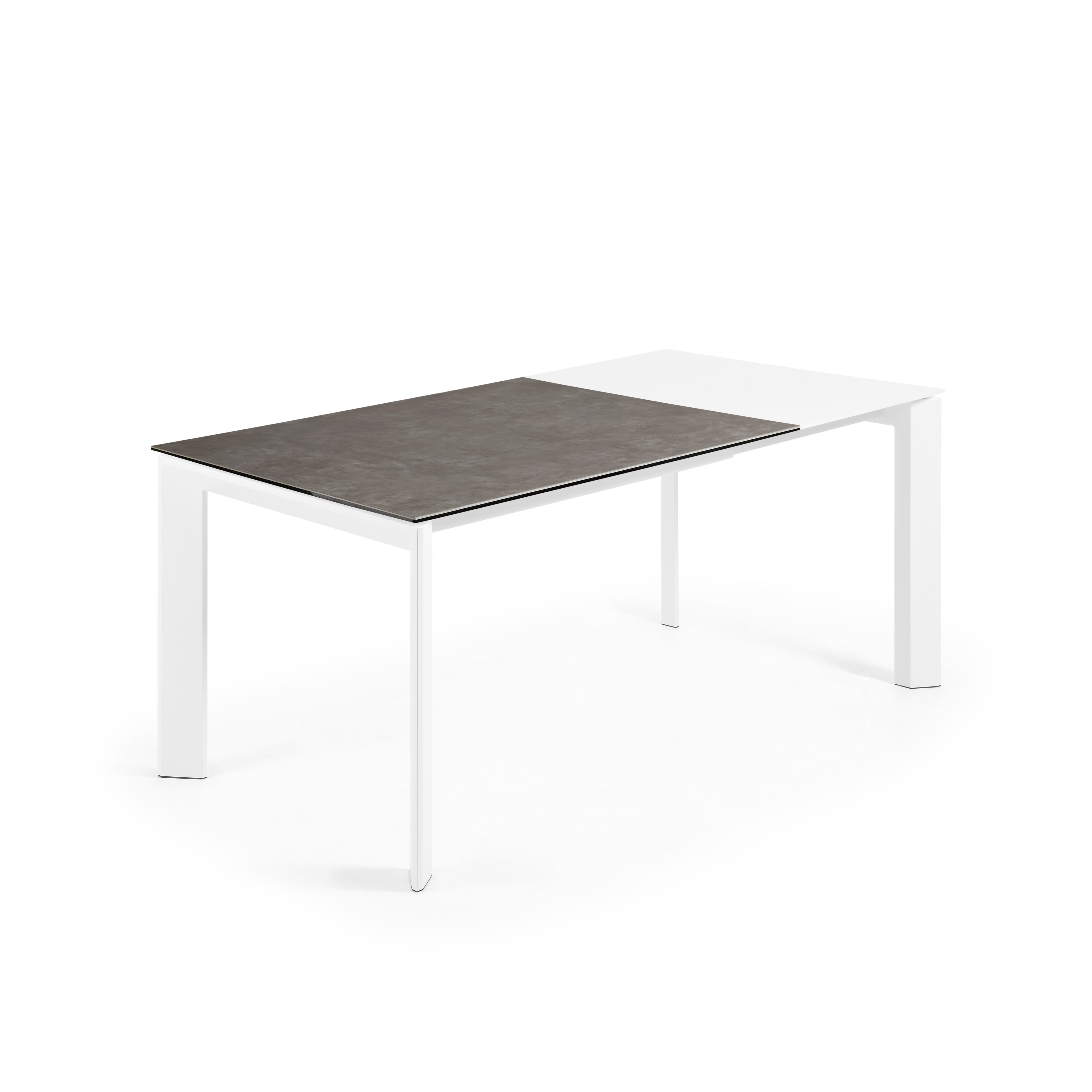 Axis extendable ceramic table with Vulcano Ceniza finish, white steel legs 120 (180) cm