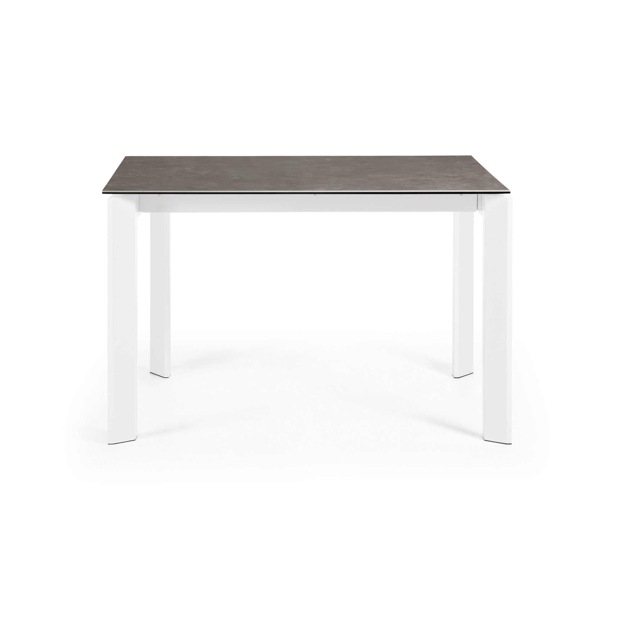 Axis extendable ceramic table with Vulcano Ceniza finish, white steel legs 120 (180) cm