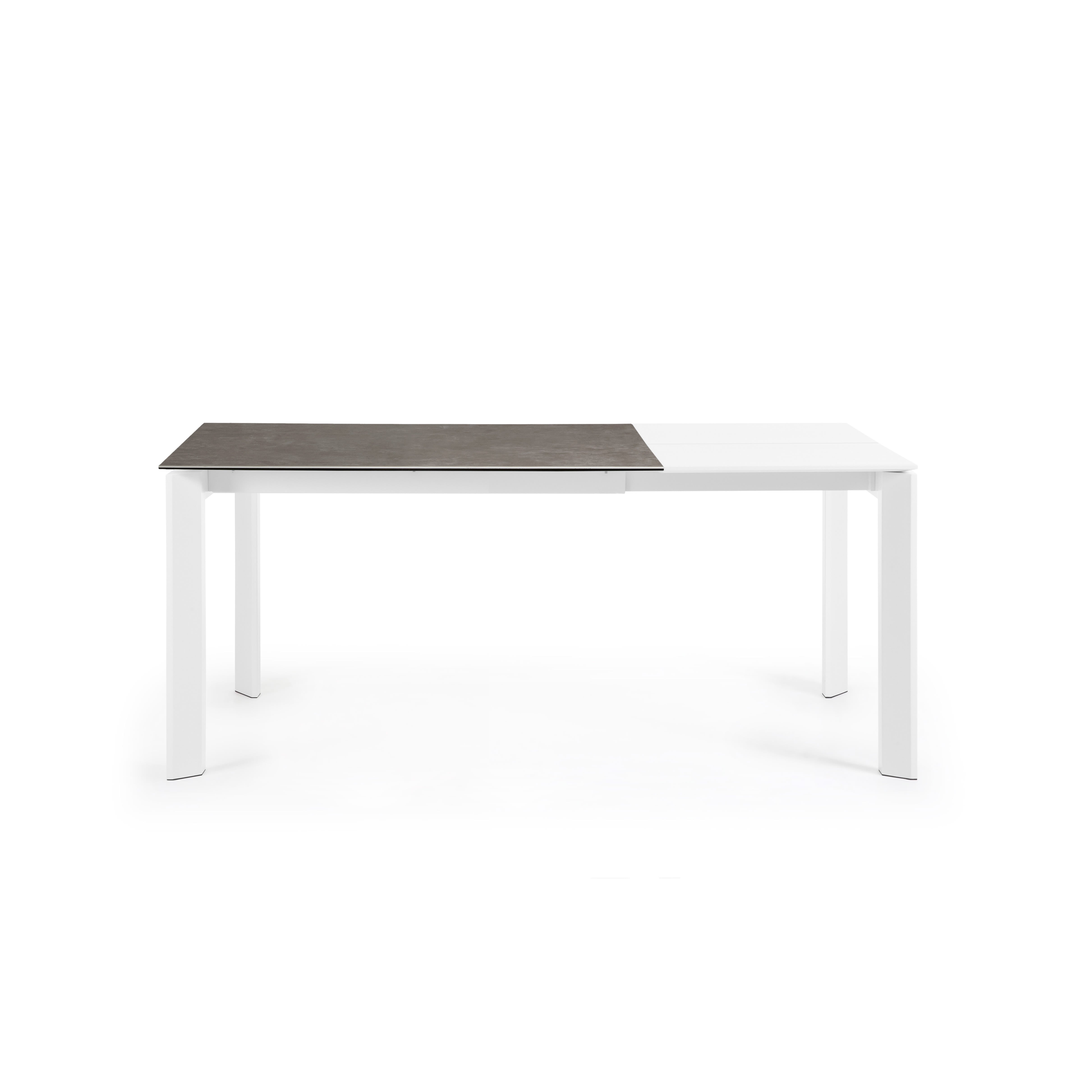 Axis extendable ceramic table with Vulcano Ceniza finish, white steel legs 120 (180) cm