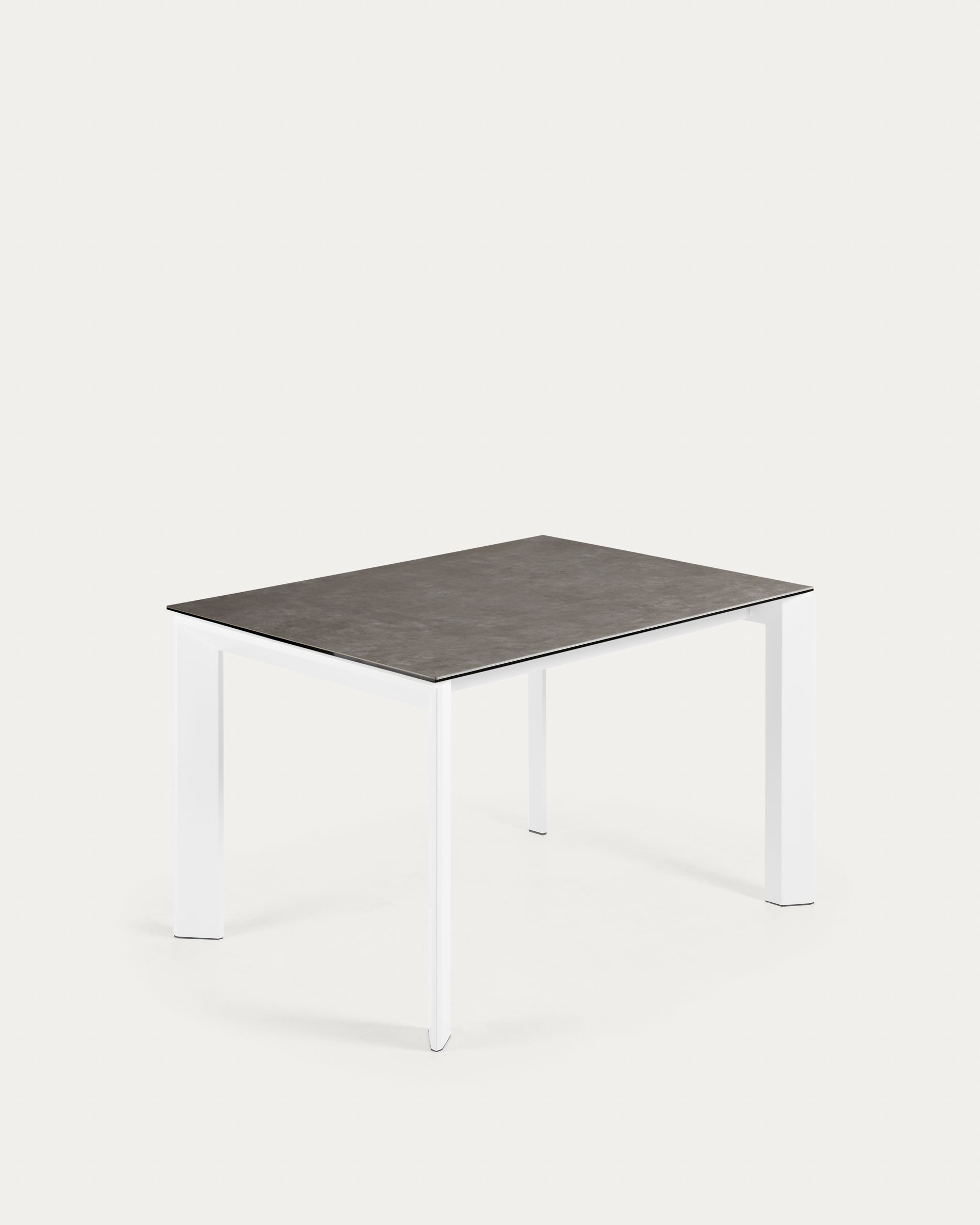 Axis extendable ceramic table with Vulcano Ceniza finish, white steel legs 120 (180) cm