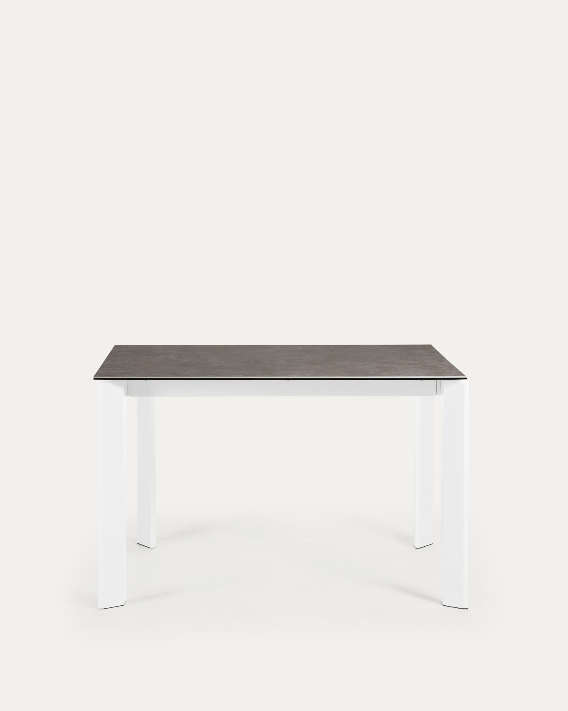 Axis extendable ceramic table with Vulcano Ceniza finish, white steel legs 120 (180) cm