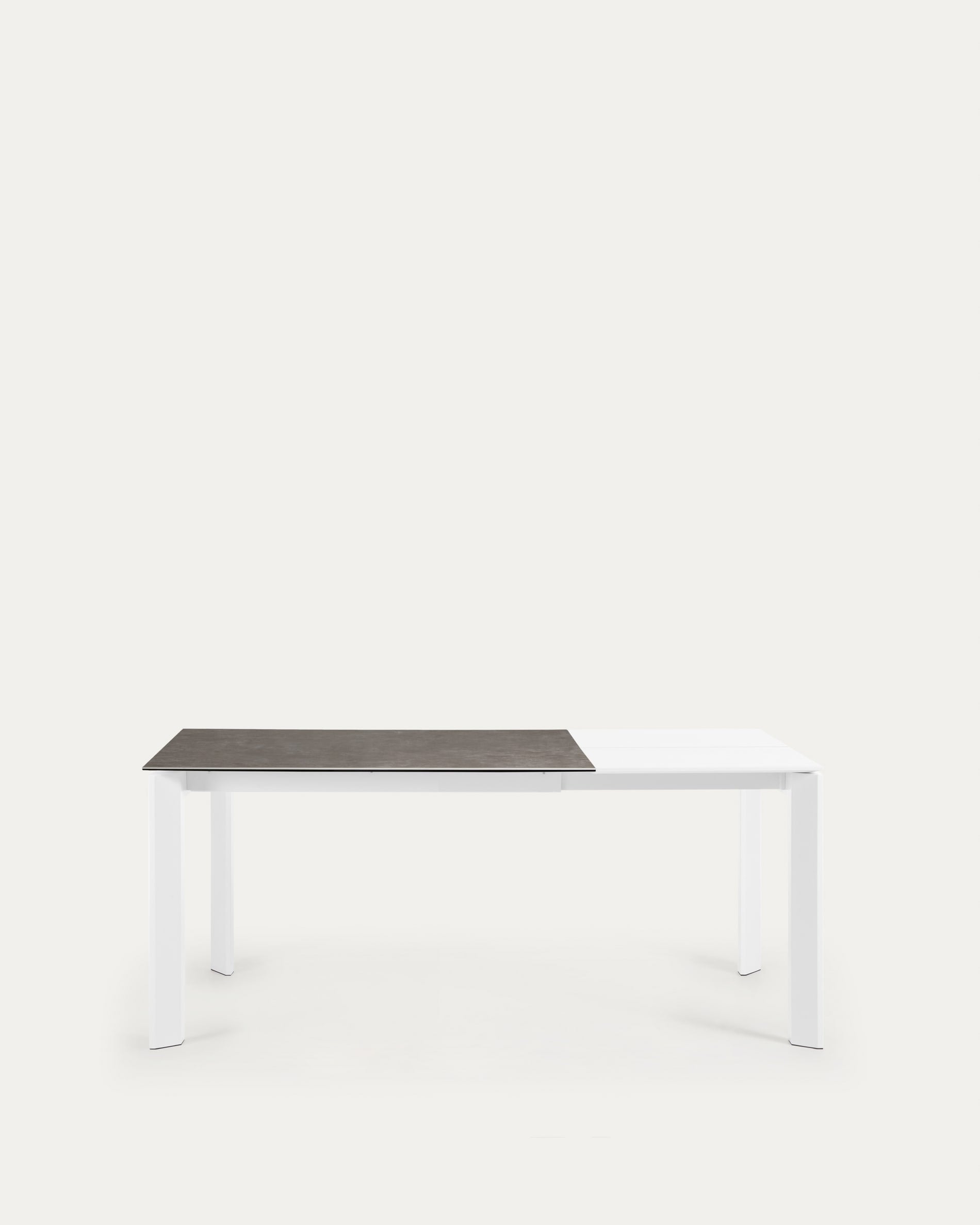 Axis extendable ceramic table with Vulcano Ceniza finish, white steel legs 120 (180) cm