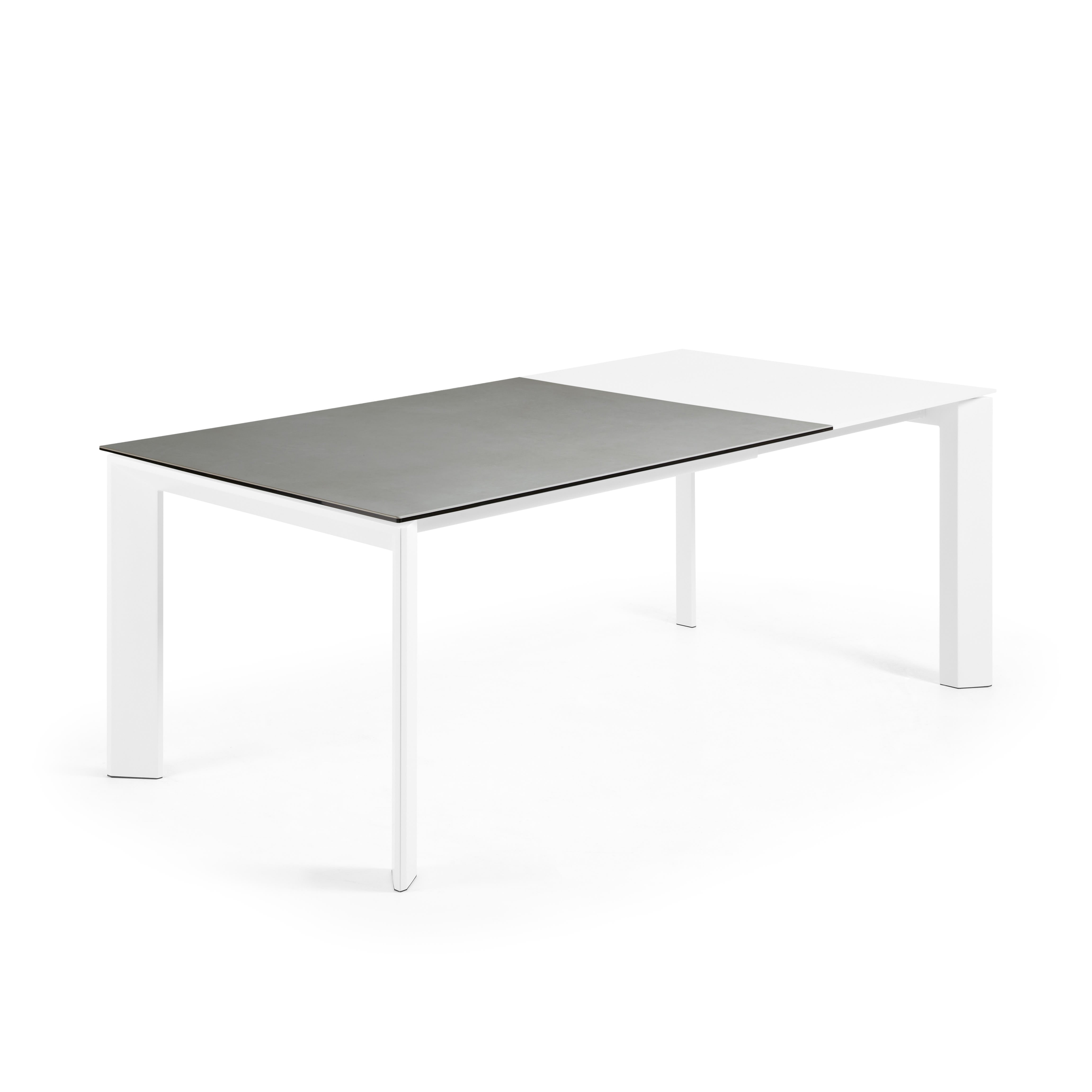 Axis porcelain extendable table with Hydra lead finish and white steel legs 140 (200) cm