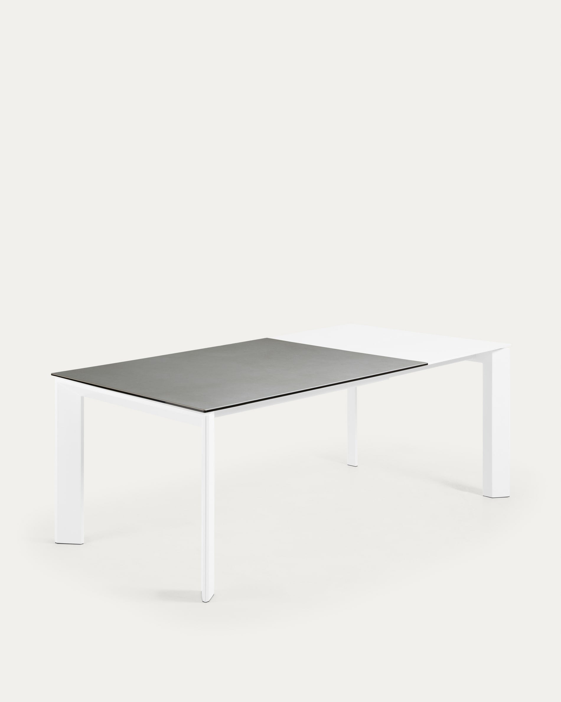 Axis porcelain extendable table with Hydra lead finish and white steel legs 140 (200) cm