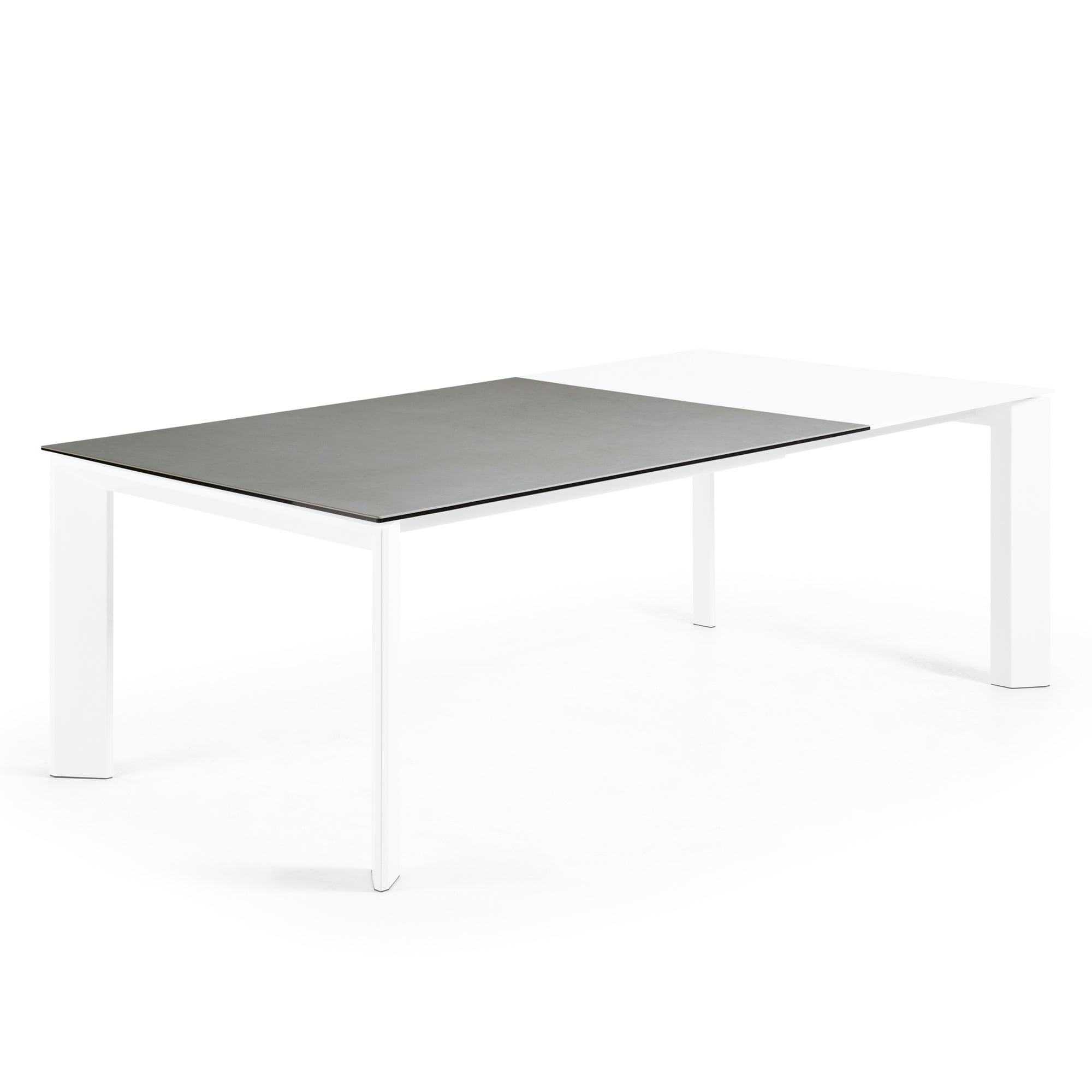 Axis porcelain extendable table with Hydra Lead finish and white legs 160 (220) cm