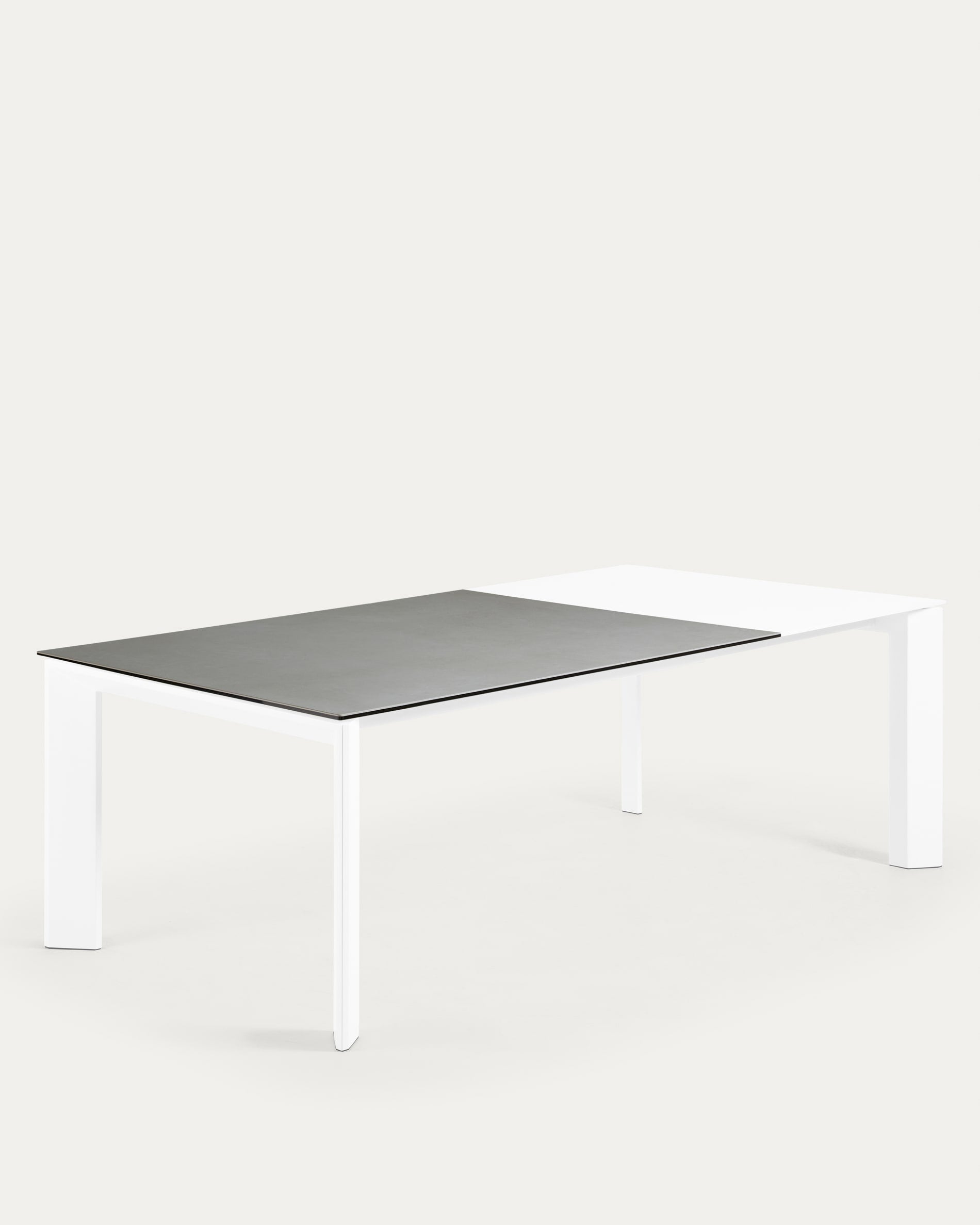 Axis porcelain extendable table with Hydra Lead finish and white legs 160 (220) cm