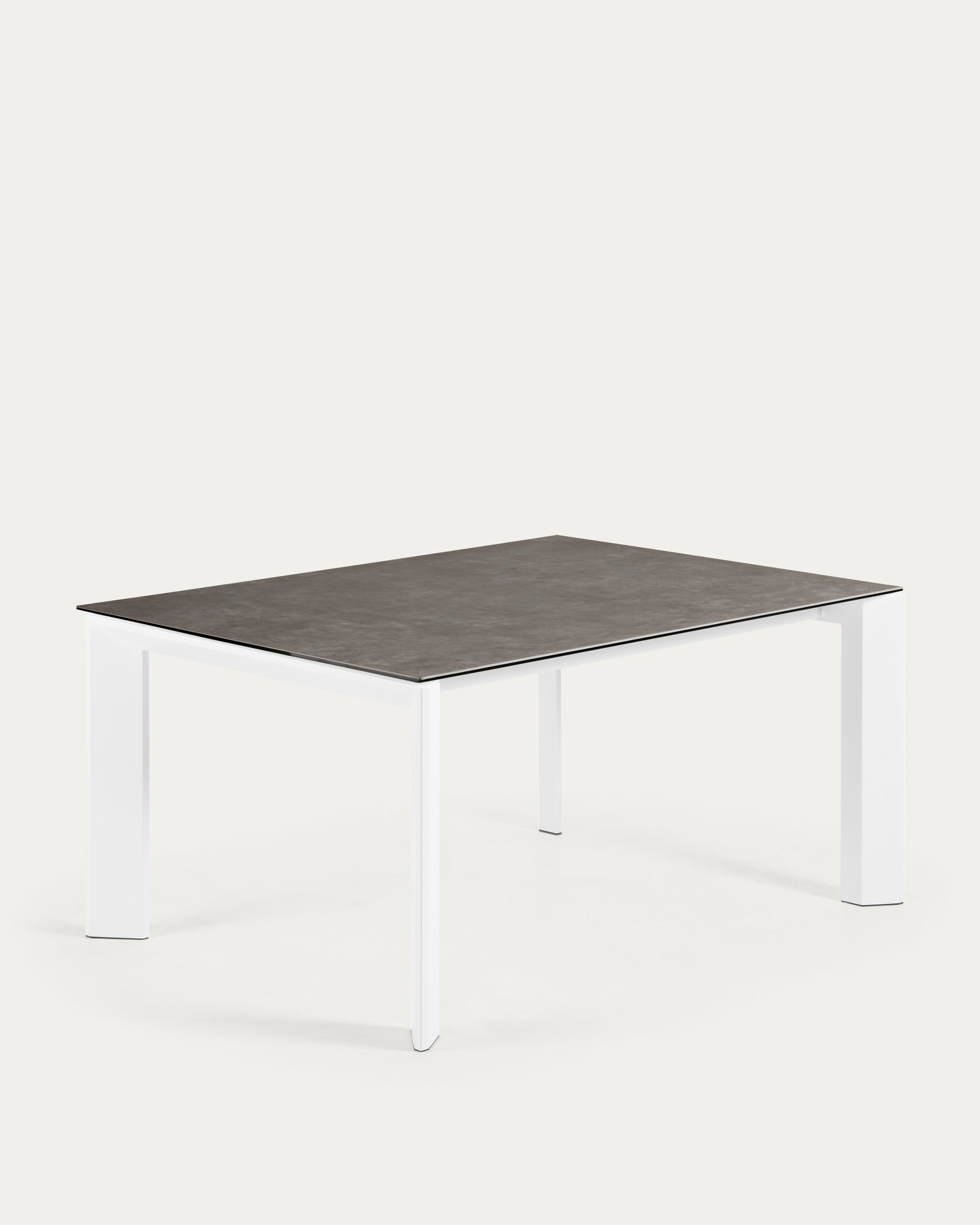 Axis extendable ceramic table with Vulcano Ceniza finish, white steel legs 160 (220) cm