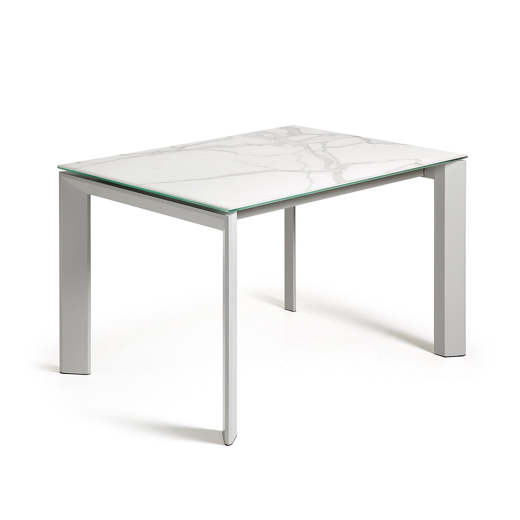 Axis porcelain extendable table with White Kalos finish and gray legs 120 (180) cm