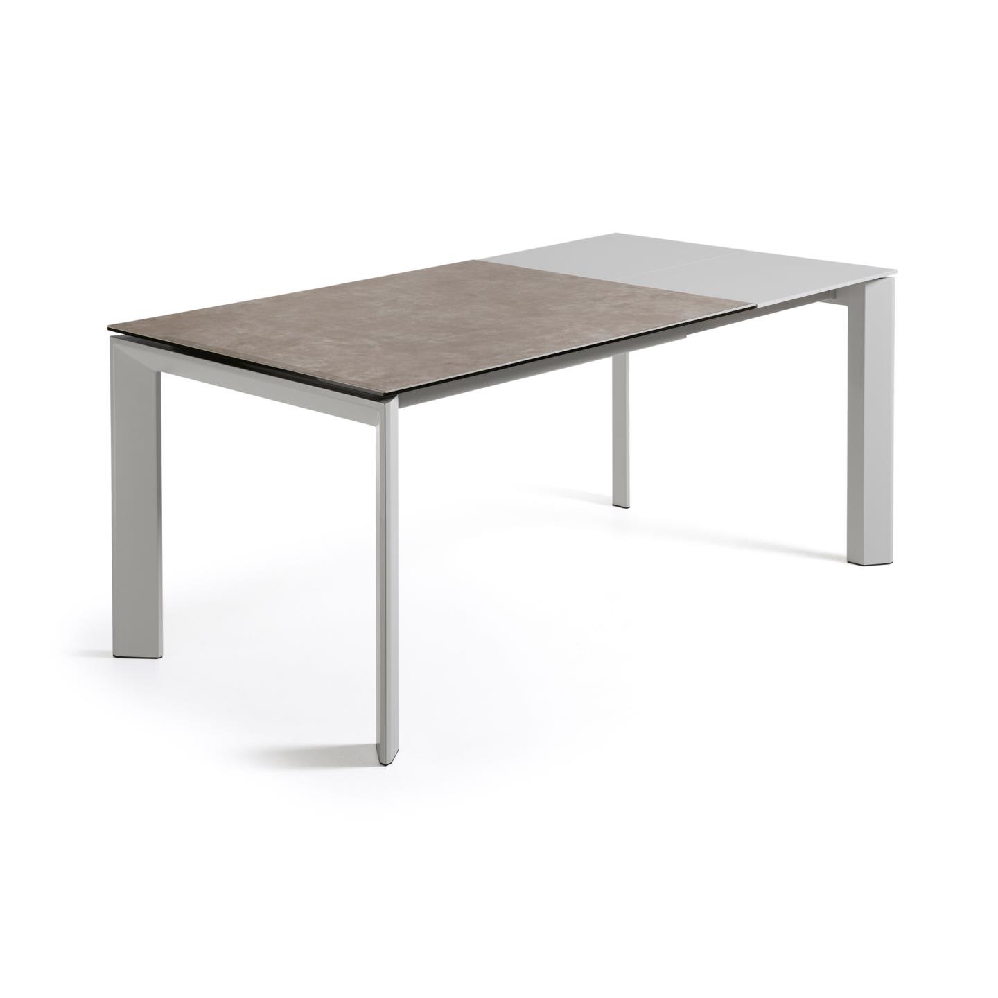 Axis kihúzható kerámia asztal Vulcano Ceniza befejezéssel és szürke acél lábakkal 120 (180) cm