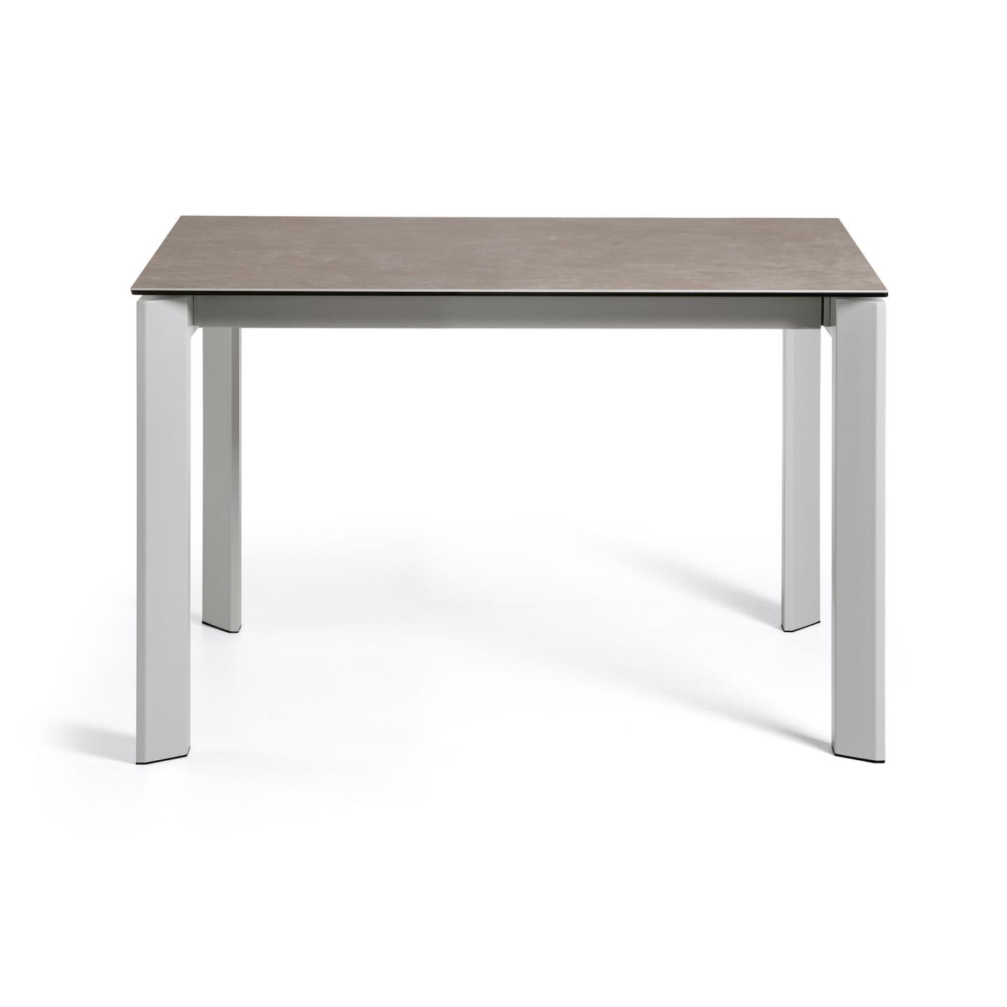 Axis extendable ceramic table with Vulcano Ceniza finish and gray steel legs 120 (180) cm