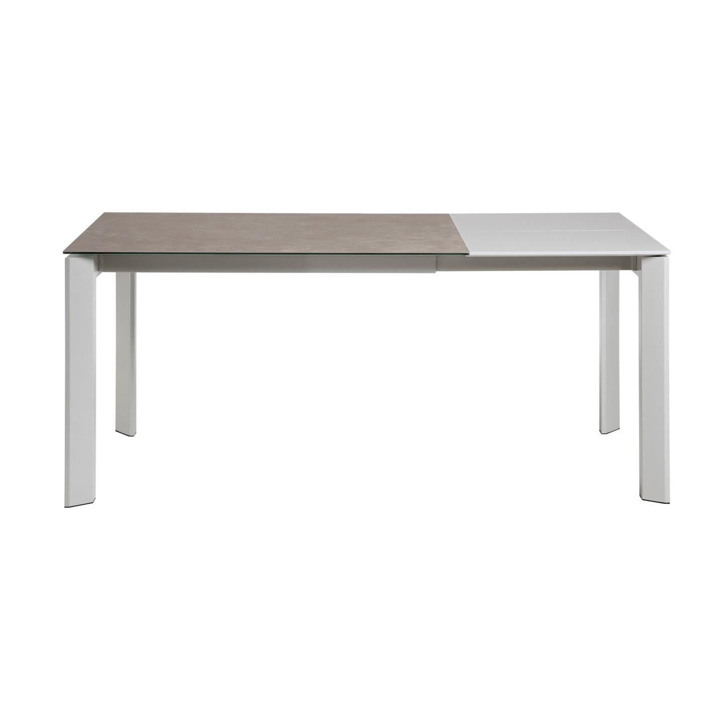 Axis extendable ceramic table with Vulcano Ceniza finish and gray steel legs 120 (180) cm