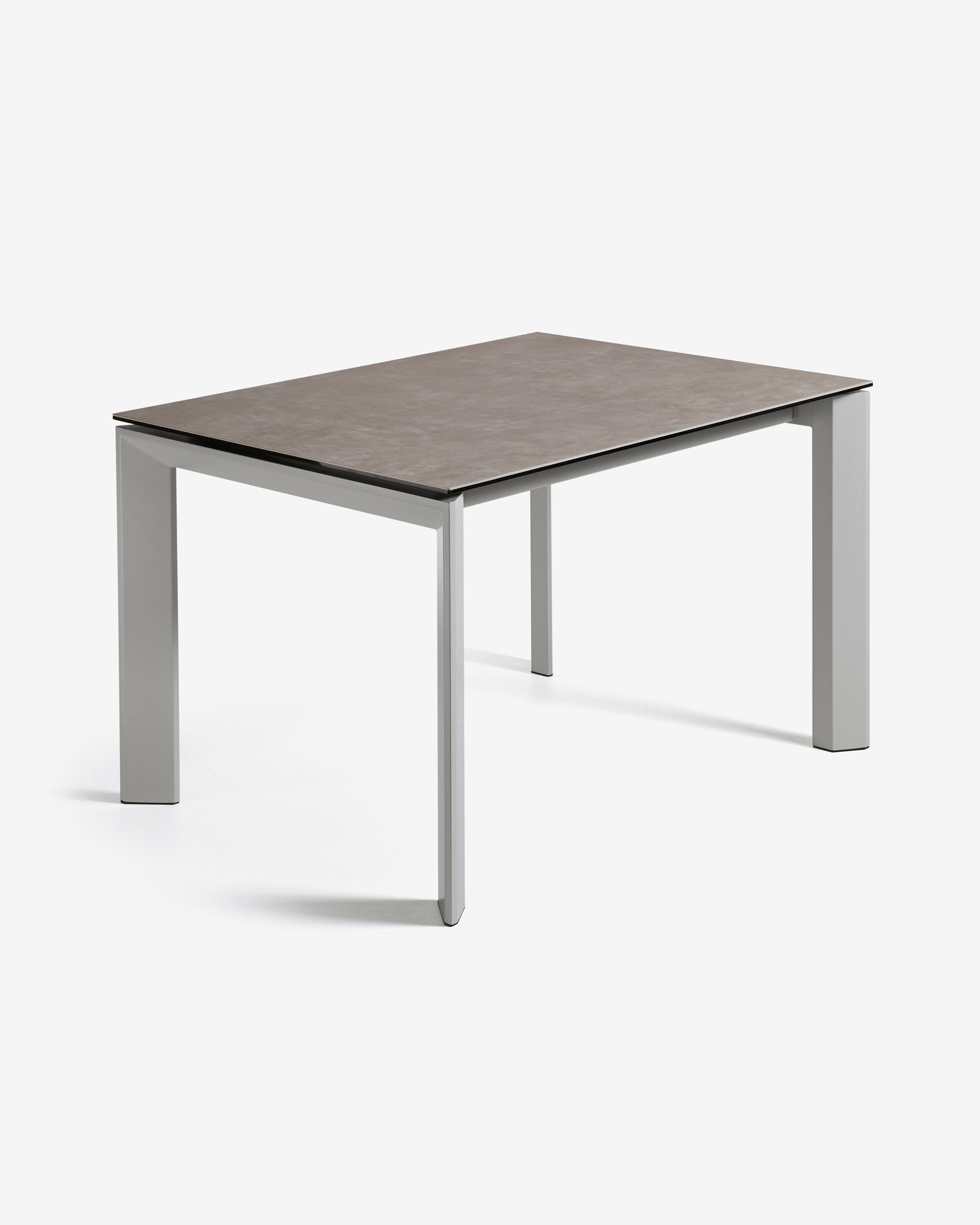 Axis extendable ceramic table with Vulcano Ceniza finish and gray steel legs 120 (180) cm