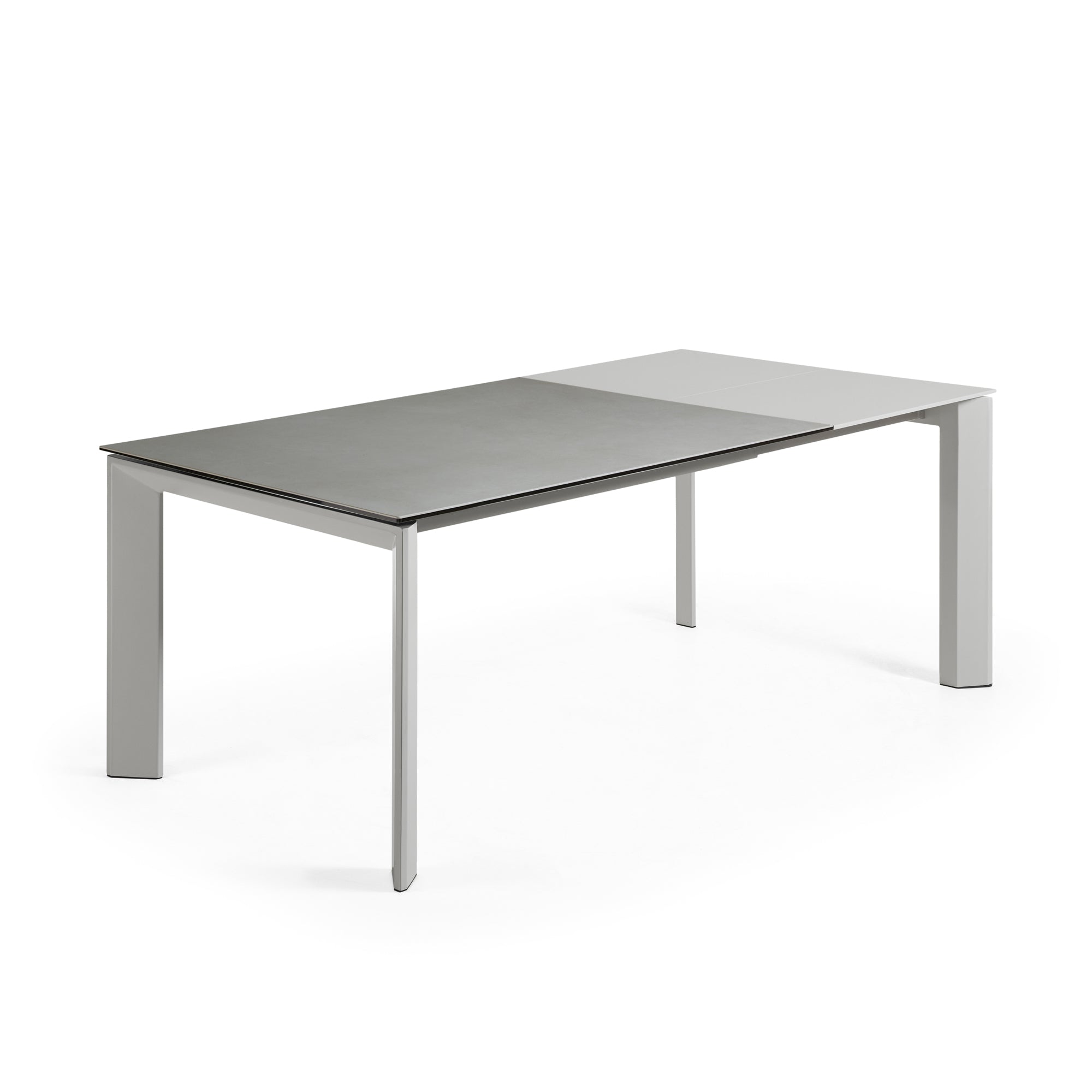 Axis porcelain extendable table with Hydra Lead finish and gray steel legs 140 (200) cm