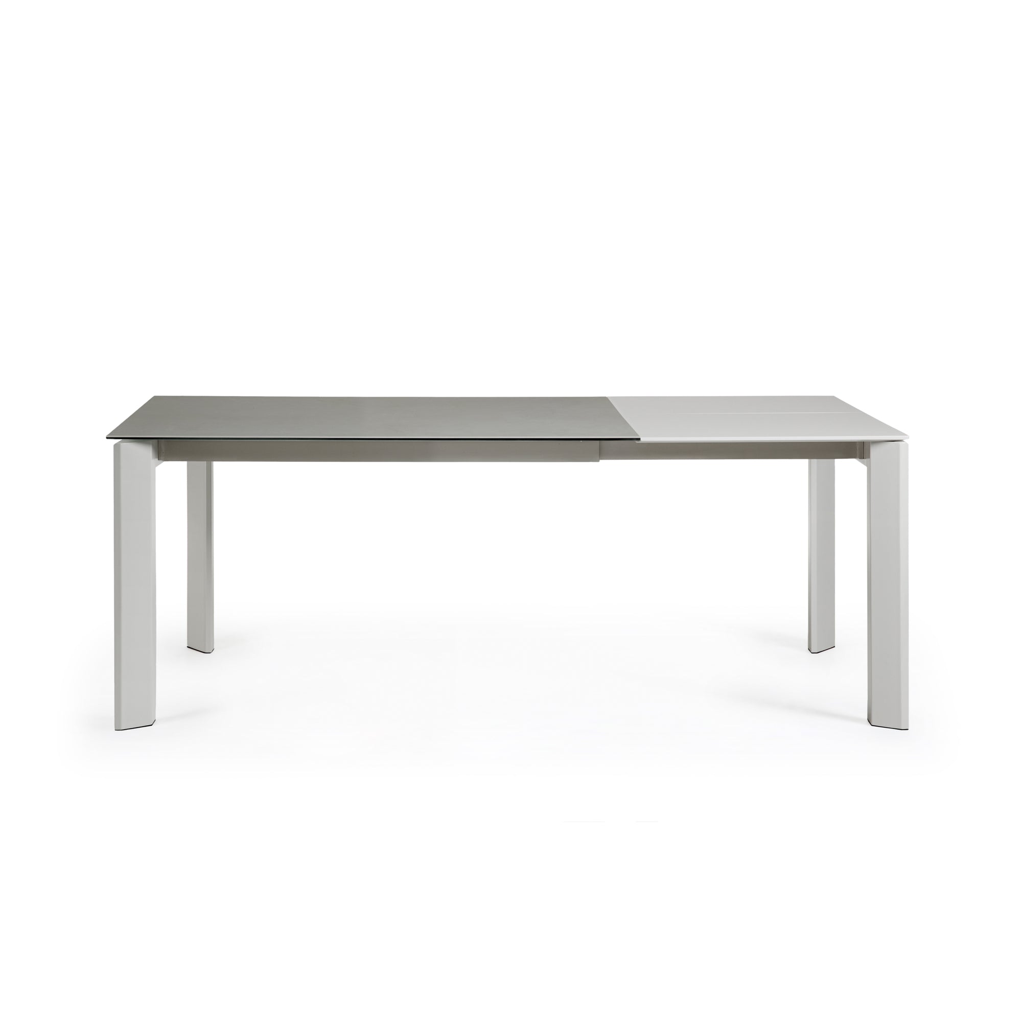 Axis porcelain extendable table with Hydra Lead finish and gray steel legs 140 (200) cm