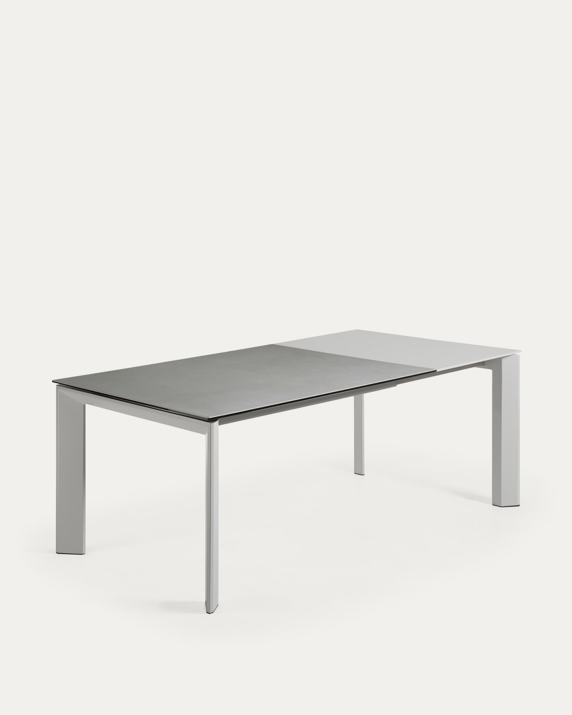 Axis porcelain extendable table with Hydra Lead finish and gray steel legs 140 (200) cm