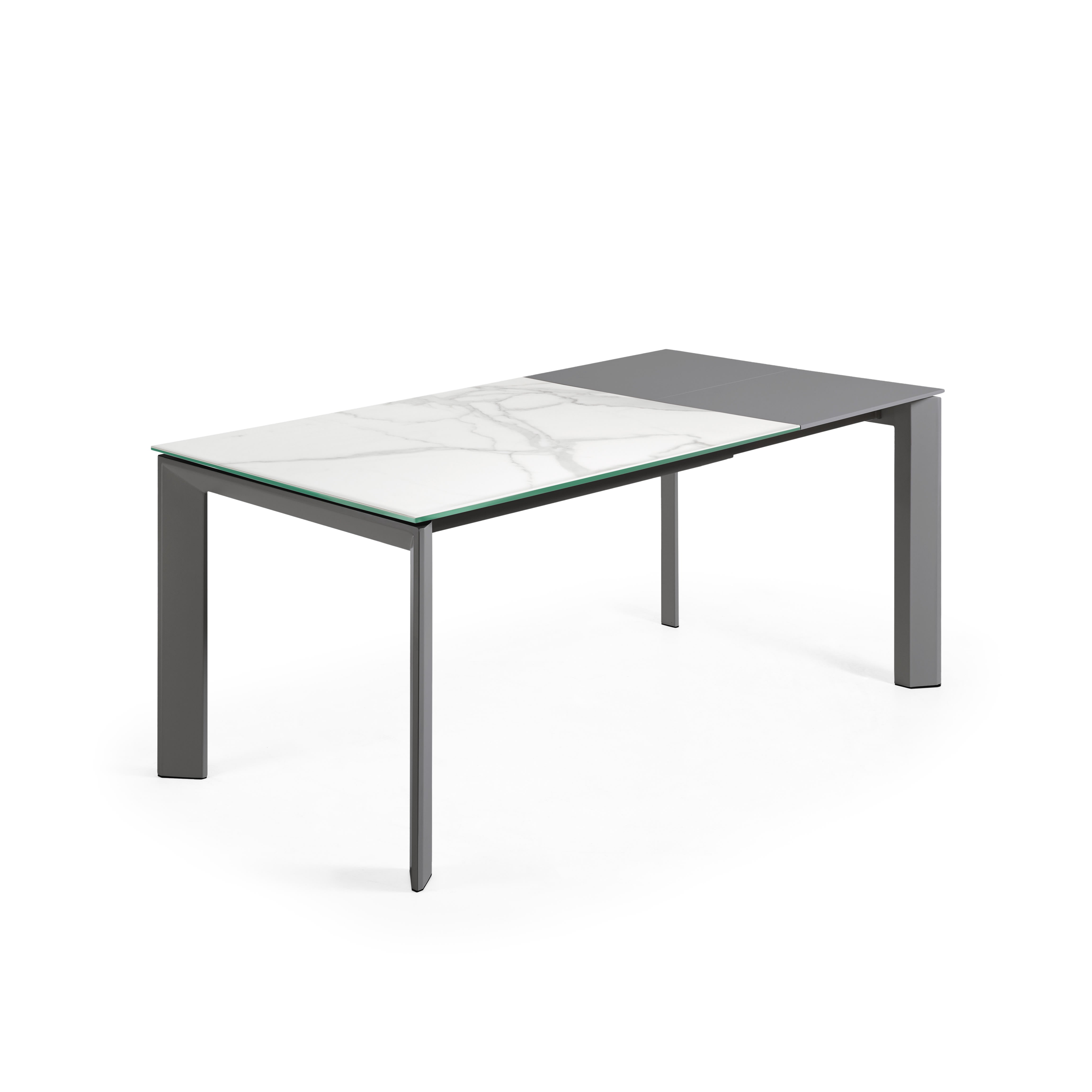 Axis extendable porcelain table with Kalos Blanco finish and dark gray legs, 120 (180) cm