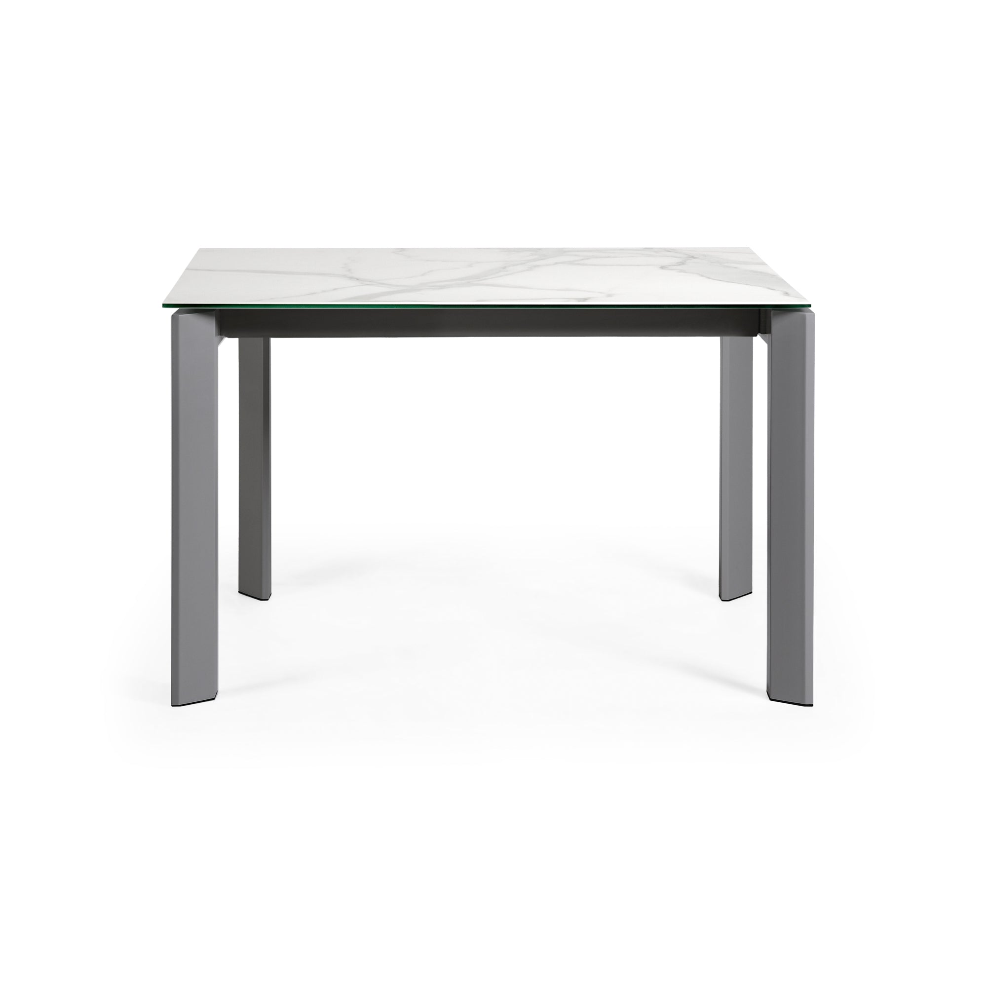 Axis extendable porcelain table with Kalos Blanco finish and dark gray legs, 120 (180) cm