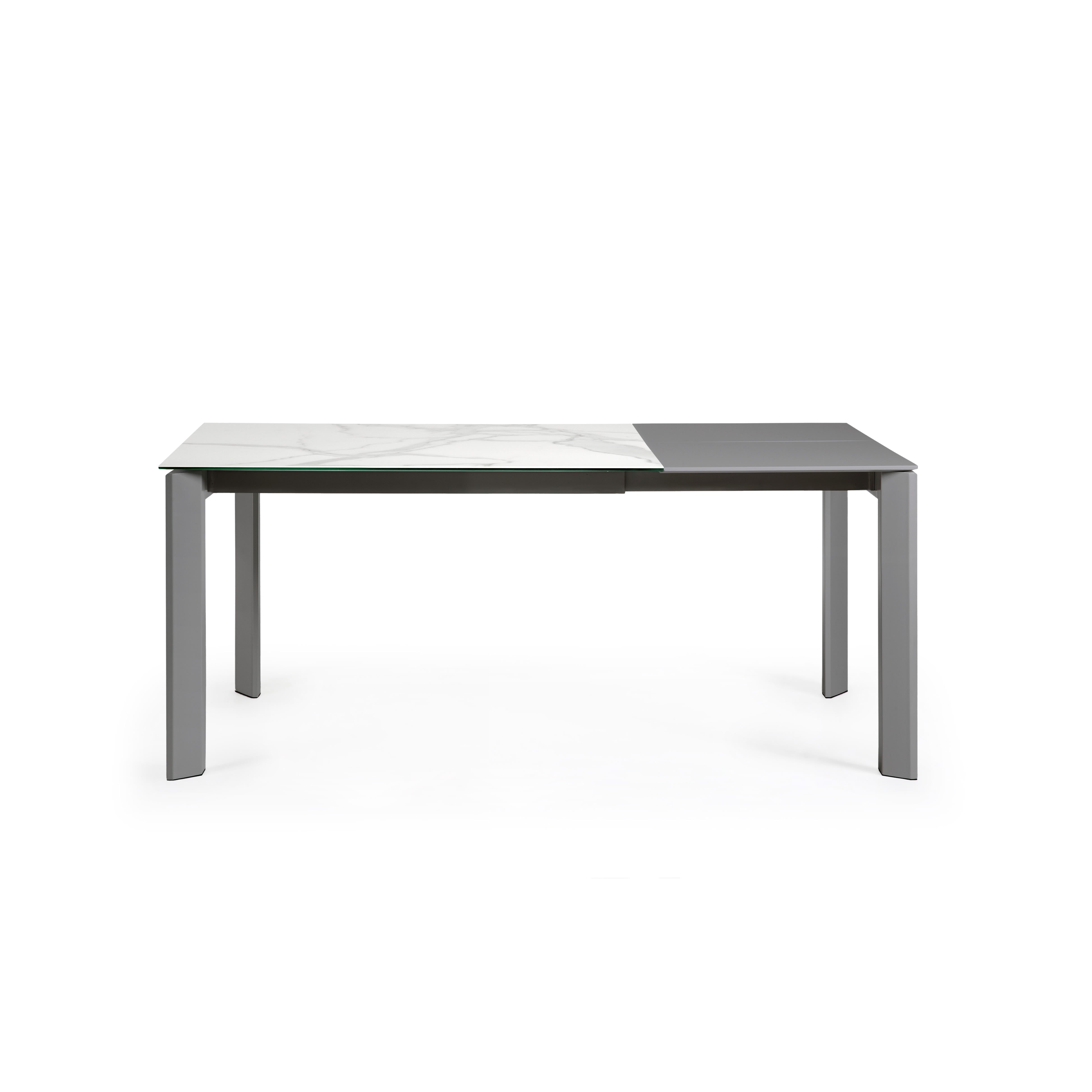 Axis extendable porcelain table with Kalos Blanco finish and dark gray legs, 120 (180) cm