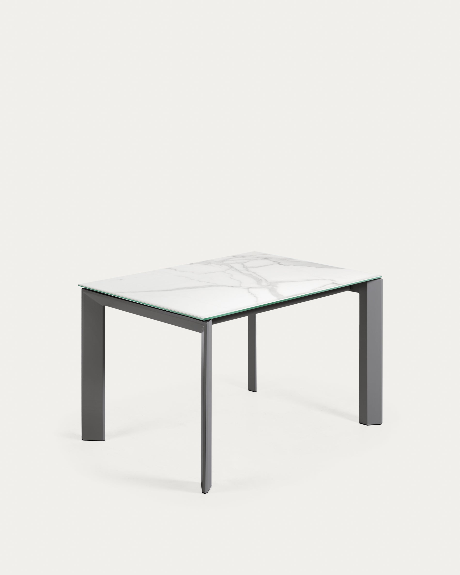 Axis extendable porcelain table with Kalos Blanco finish and dark gray legs, 120 (180) cm