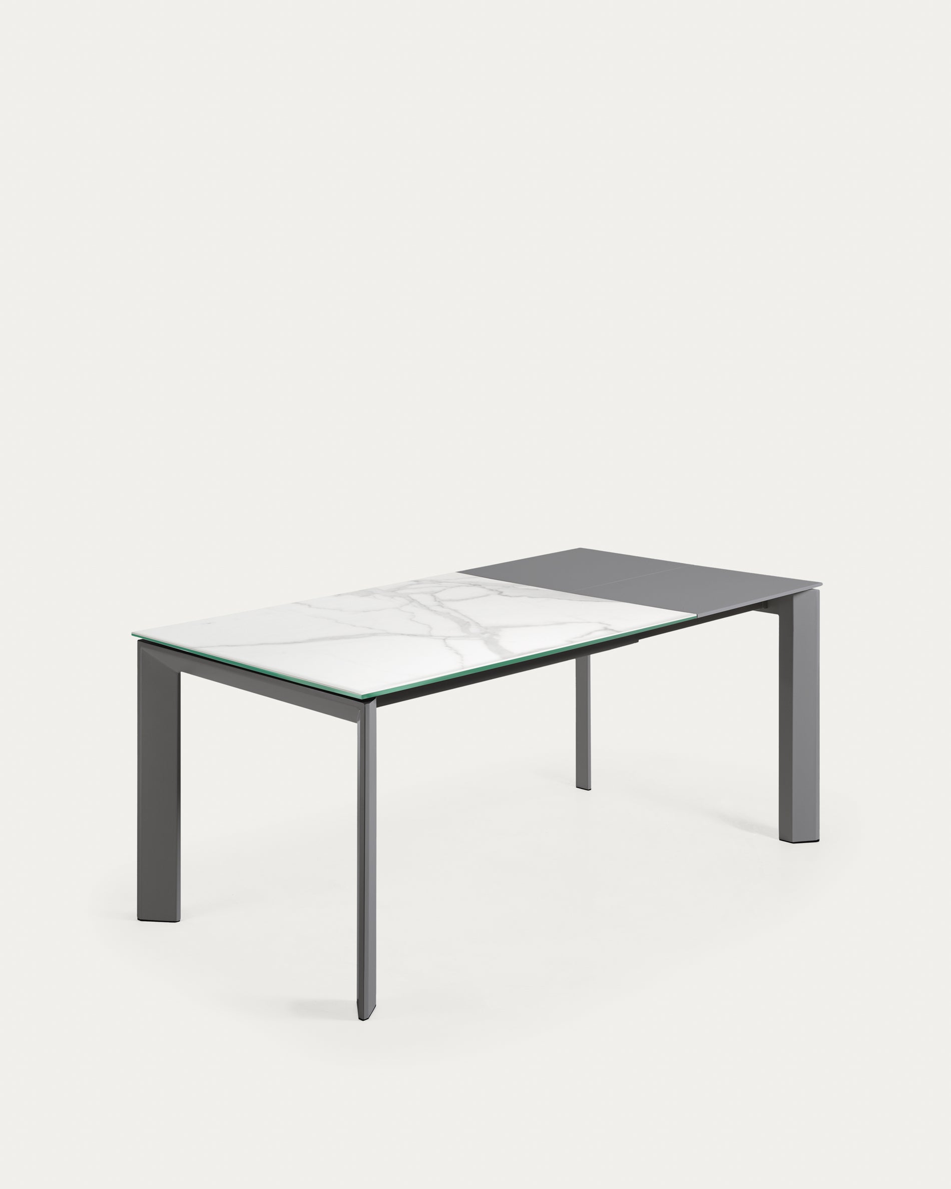 Axis extendable porcelain table with Kalos Blanco finish and dark gray legs, 120 (180) cm