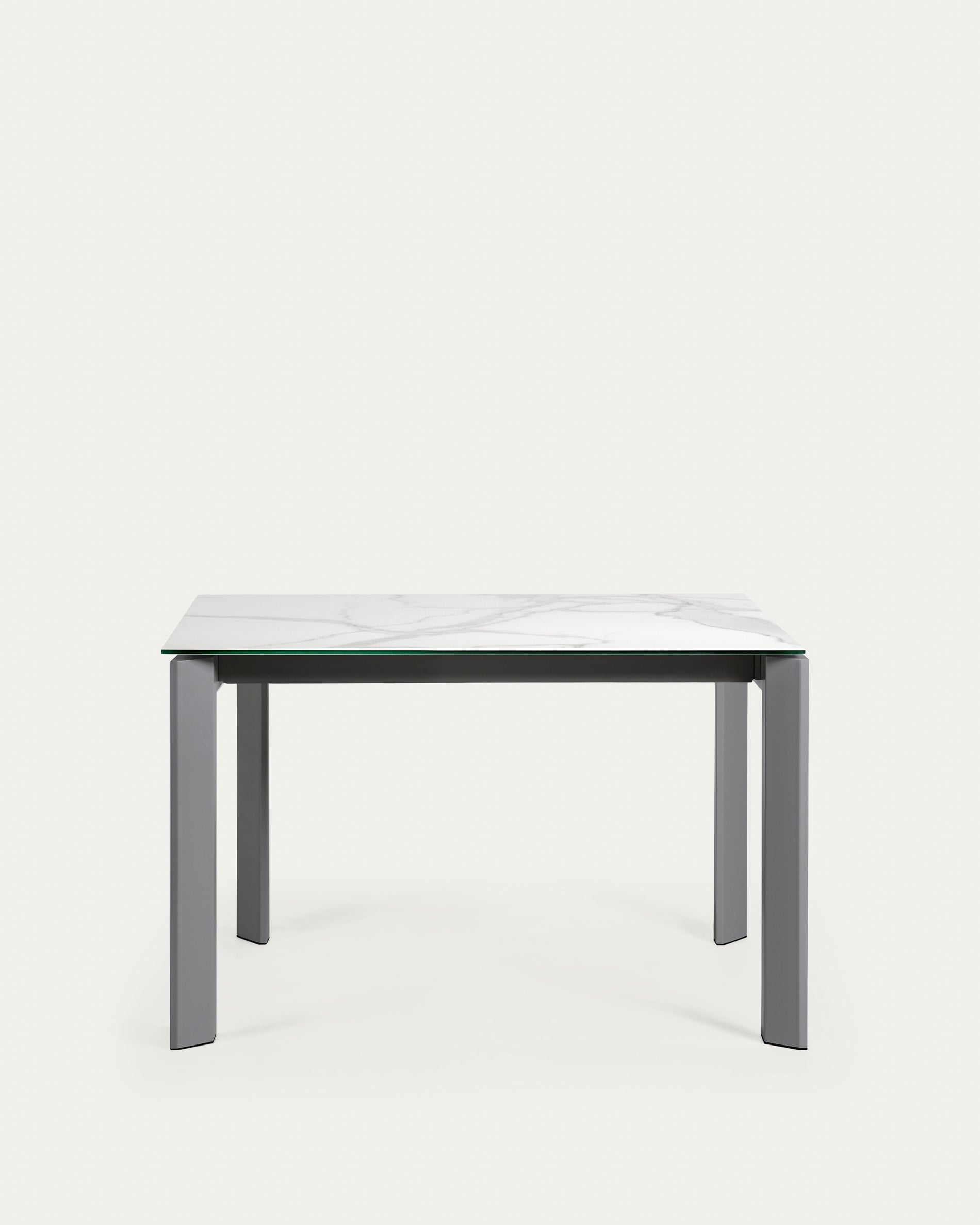 Axis extendable porcelain table with Kalos Blanco finish and dark gray legs, 120 (180) cm