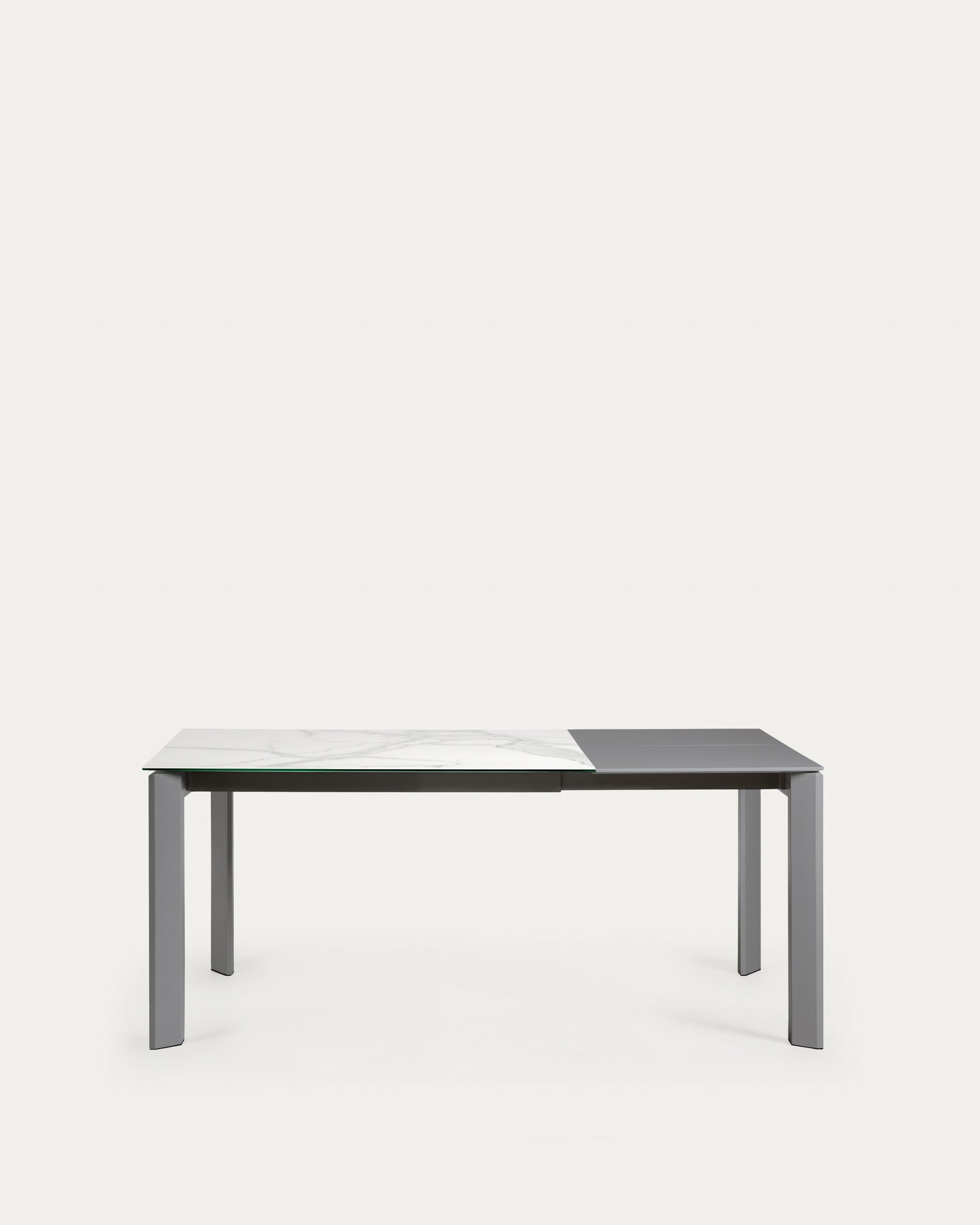 Axis extendable porcelain table with Kalos Blanco finish and dark gray legs, 120 (180) cm